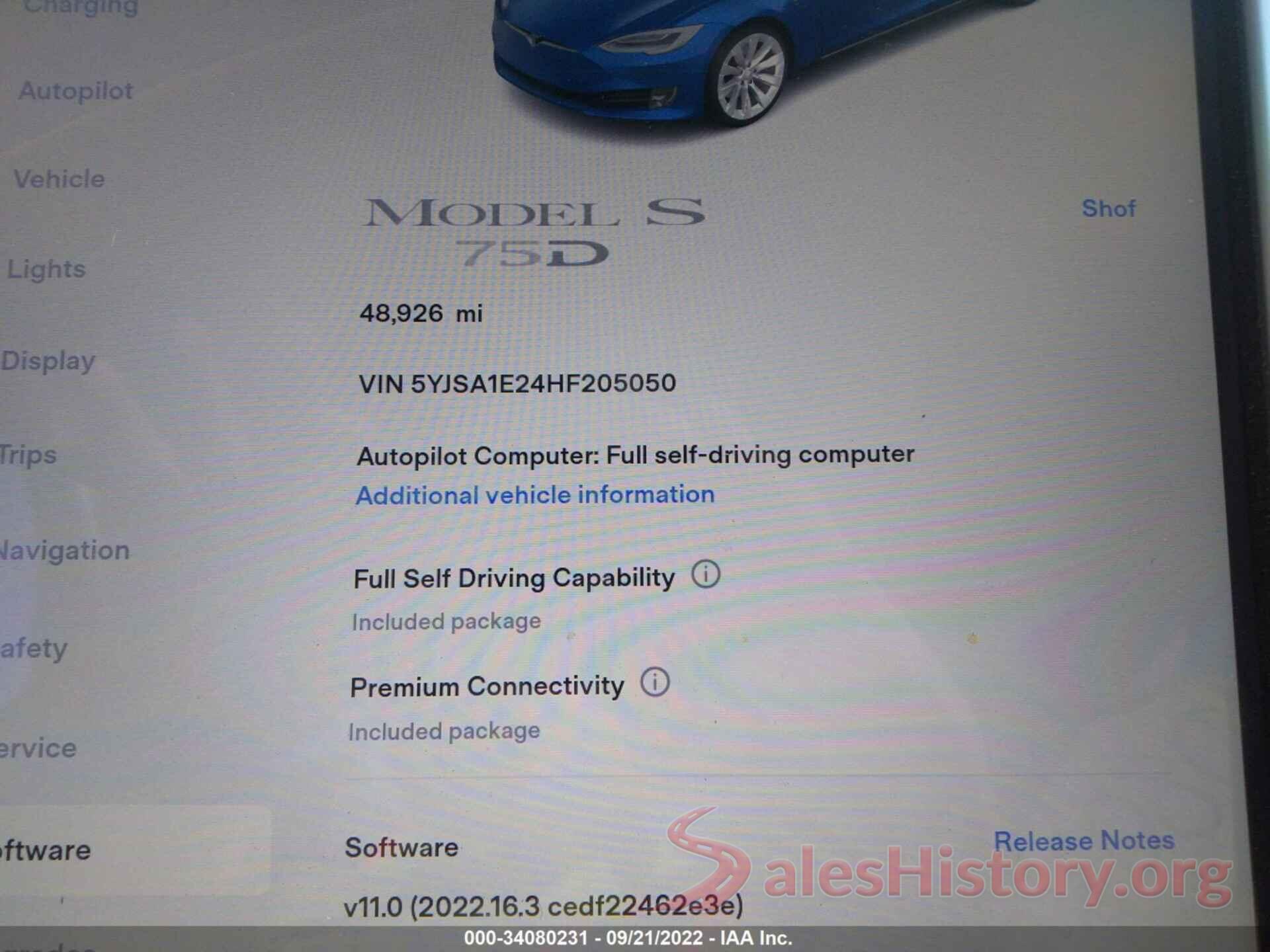 5YJSA1E24HF205050 2017 TESLA MODEL S