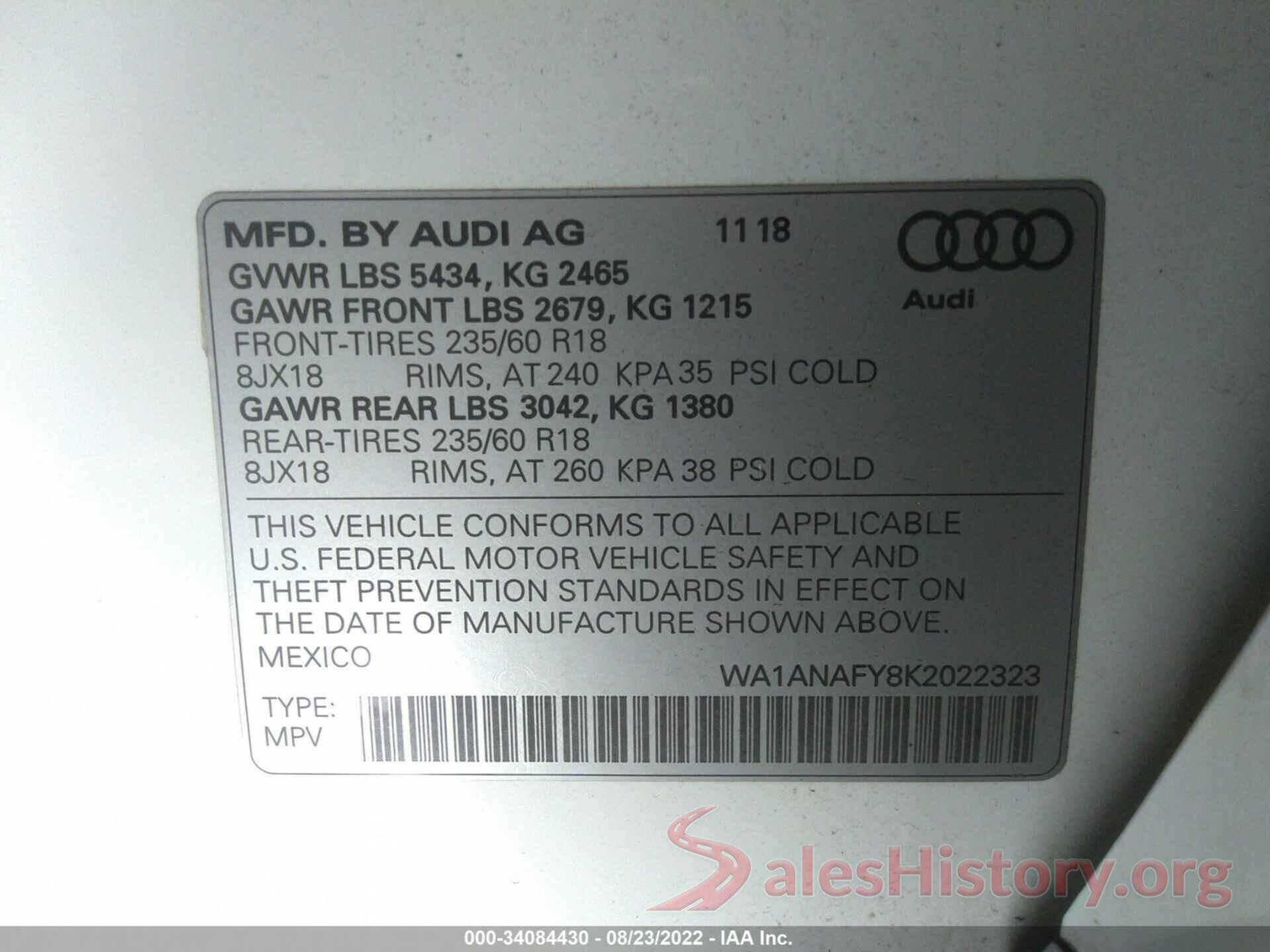 WA1ANAFY8K2022323 2019 AUDI Q5