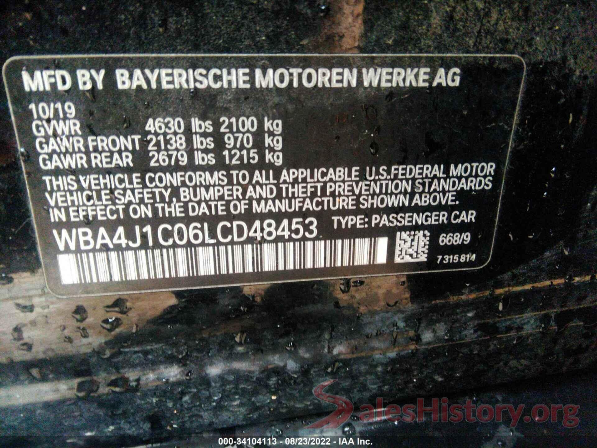 WBA4J1C06LCD48453 2020 BMW 4 SERIES