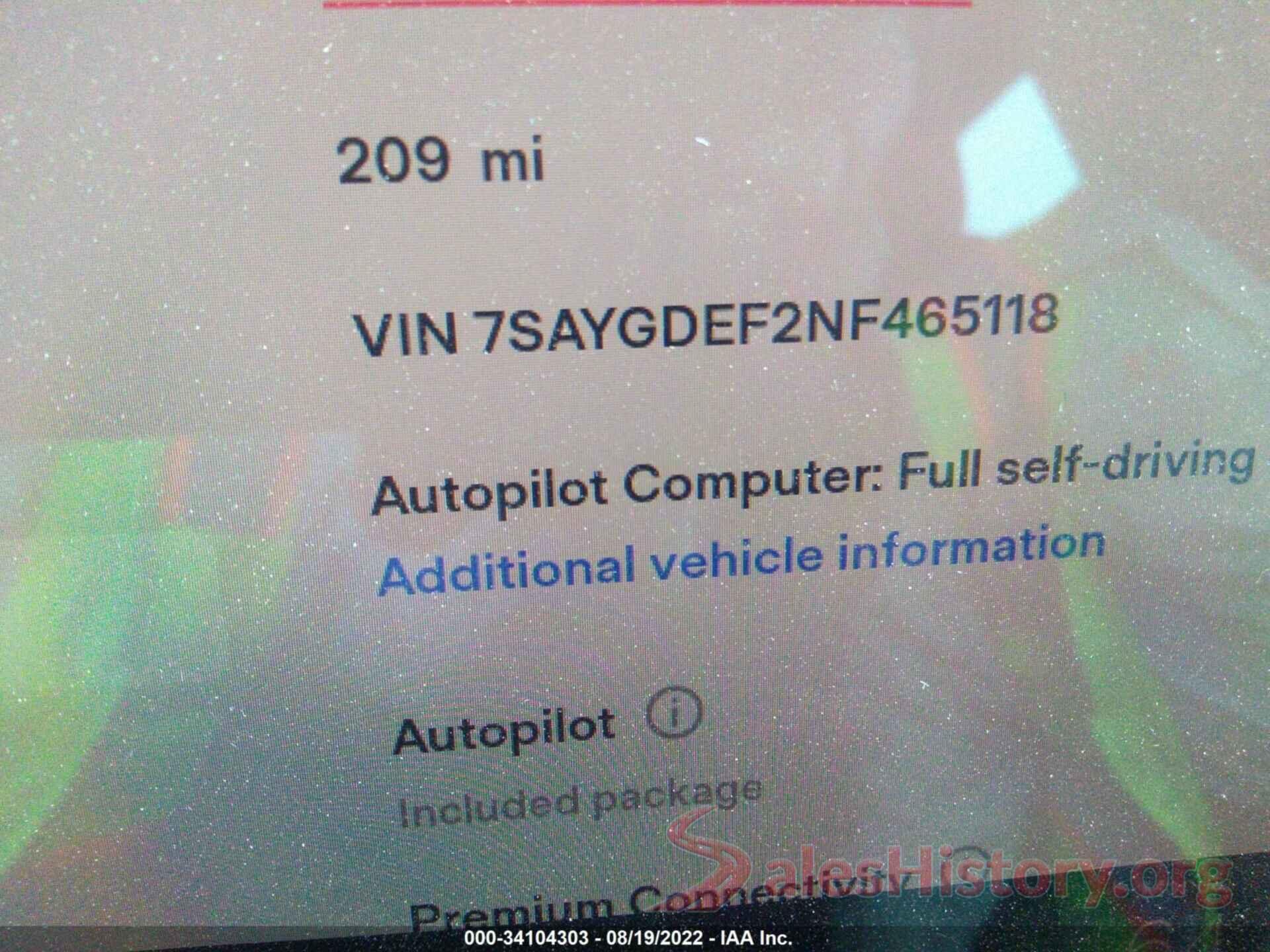 7SAYGDEF2NF465118 2022 TESLA MODEL Y