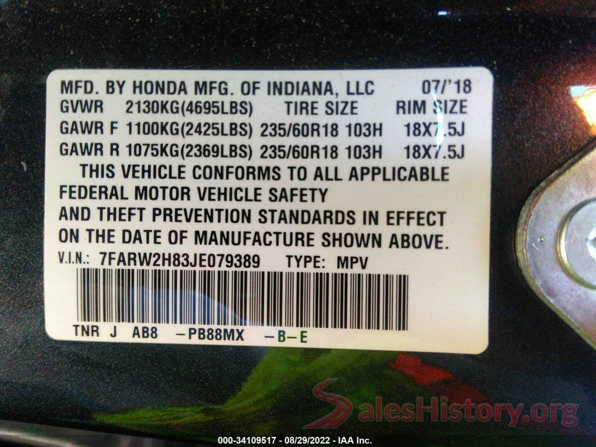 7FARW2H83JE079389 2018 HONDA CR-V