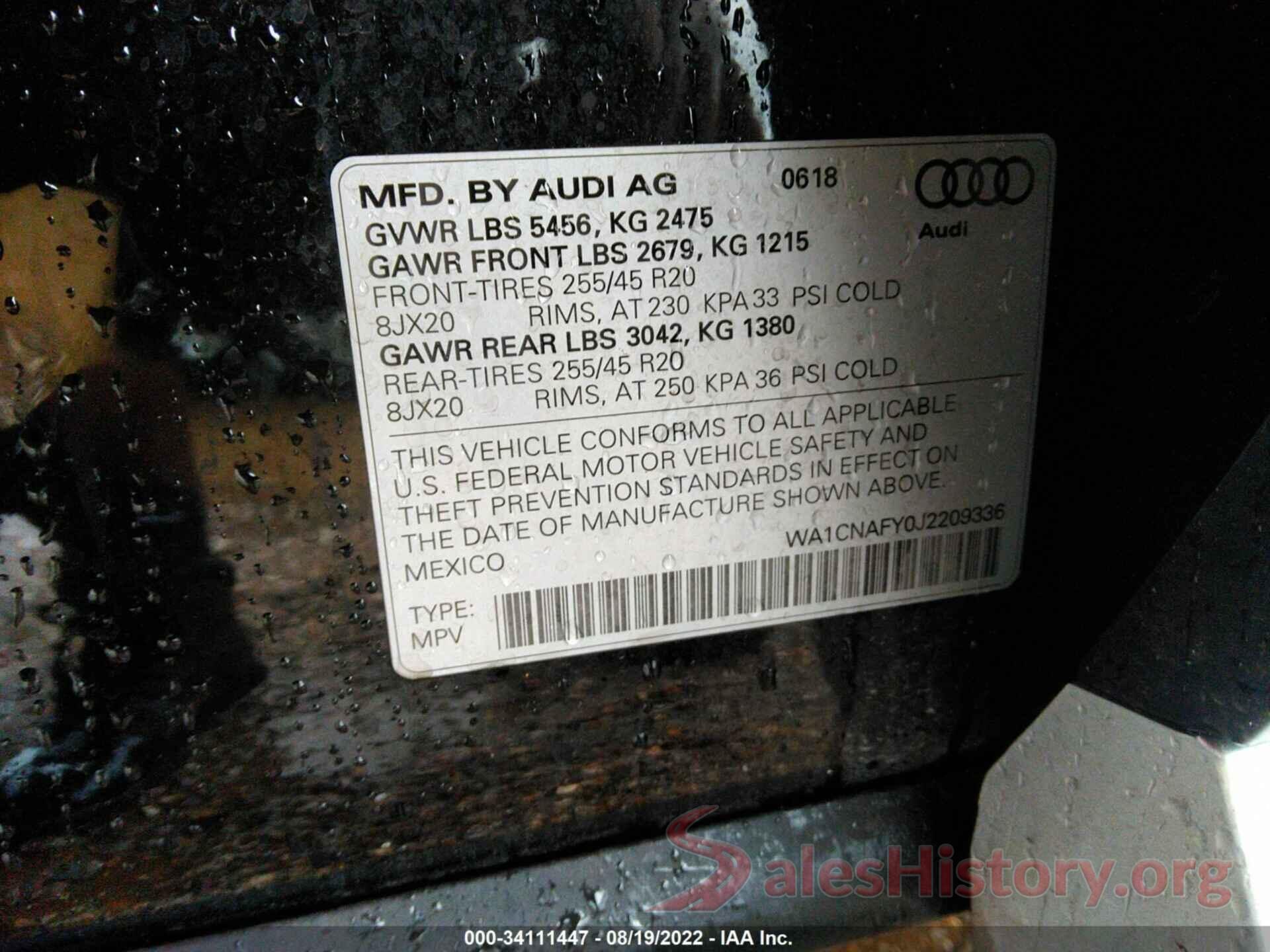 WA1CNAFY0J2209336 2018 AUDI Q5