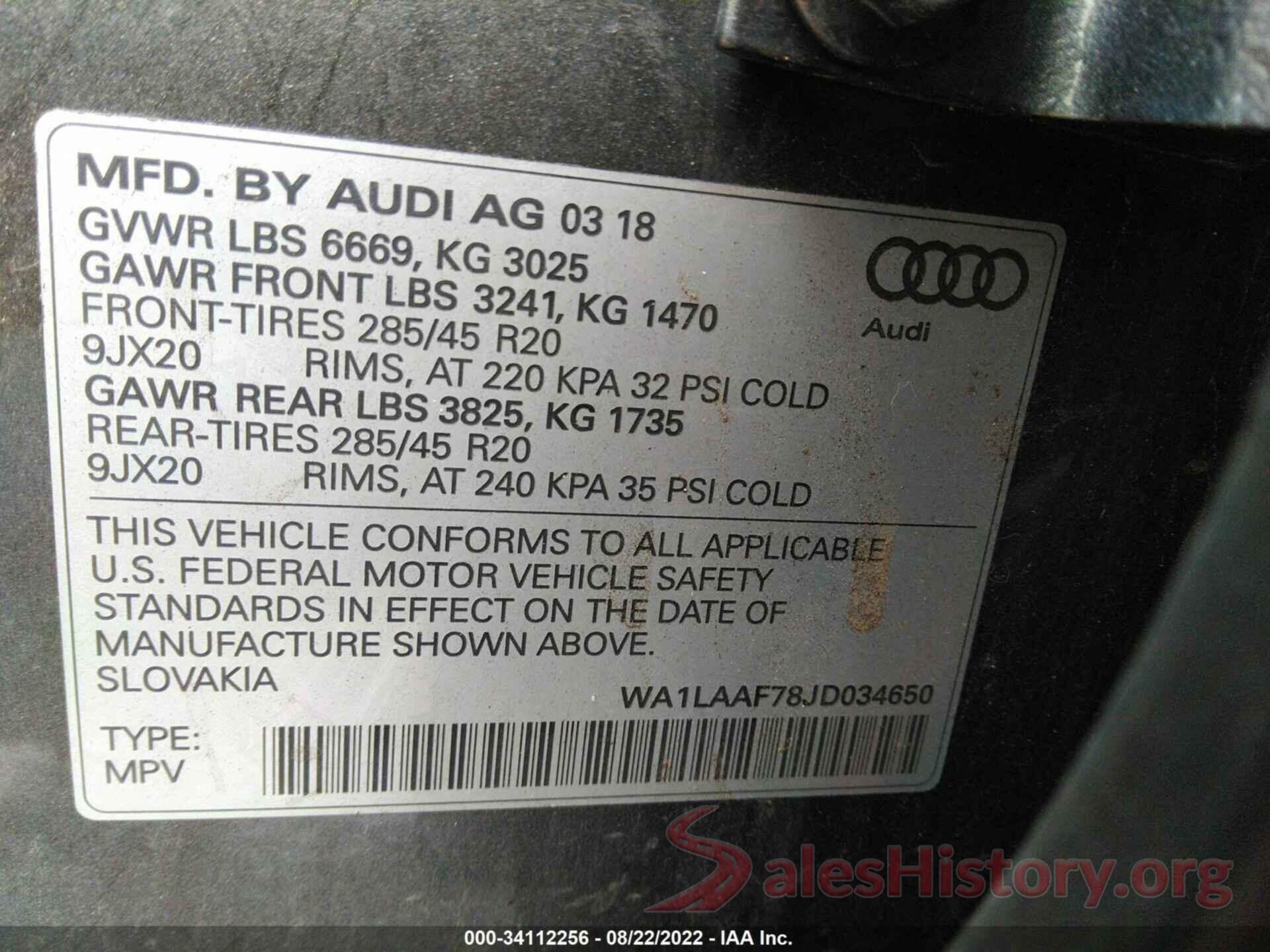 WA1LAAF78JD034650 2018 AUDI Q7