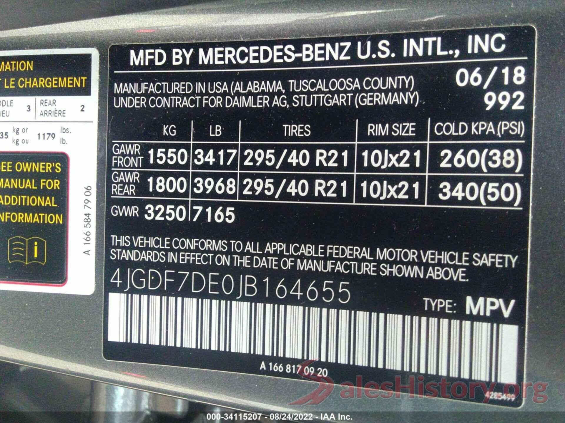 4JGDF7DE0JB164655 2018 MERCEDES-BENZ GLS