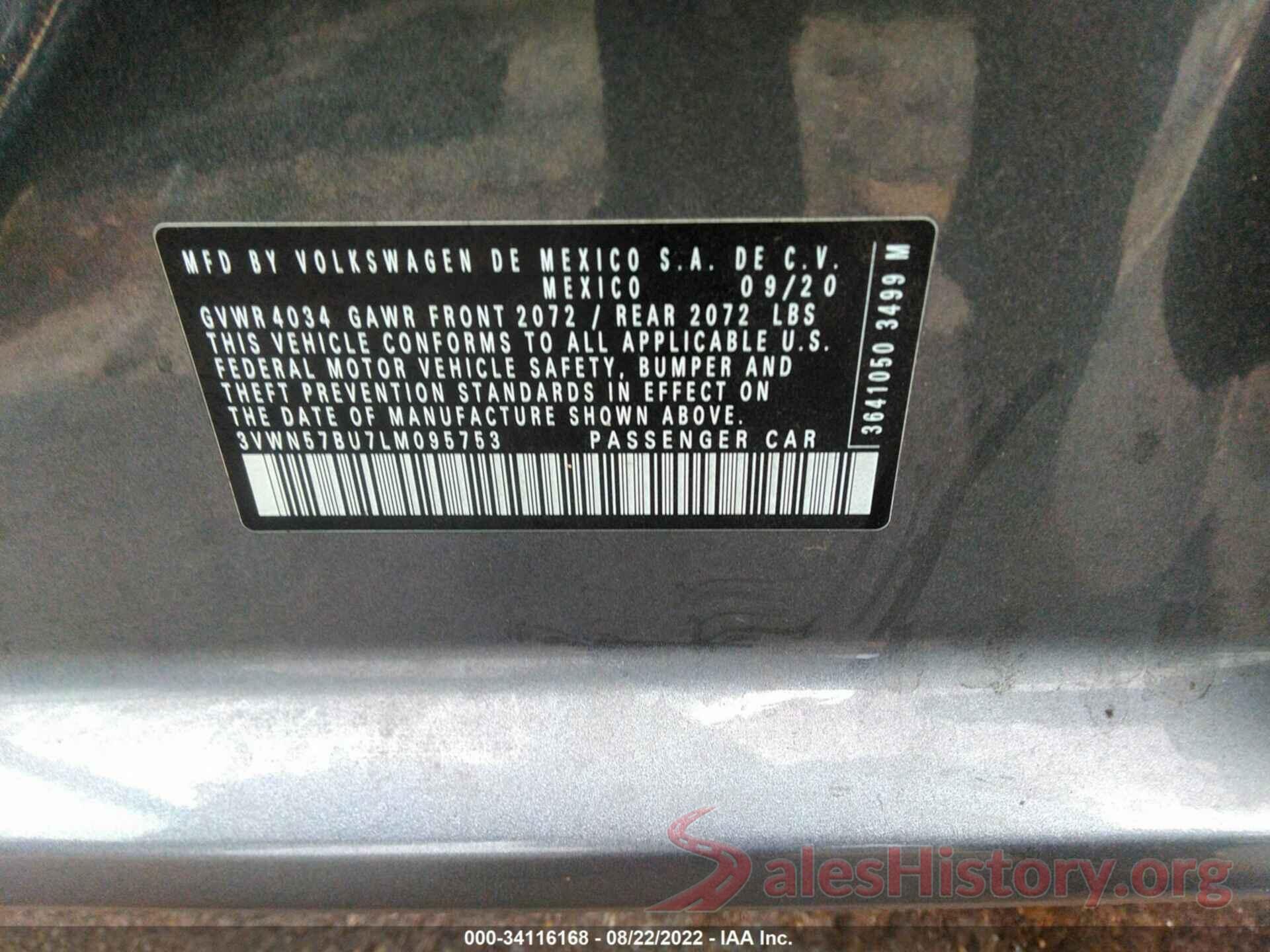 3VWN57BU7LM095753 2020 VOLKSWAGEN JETTA