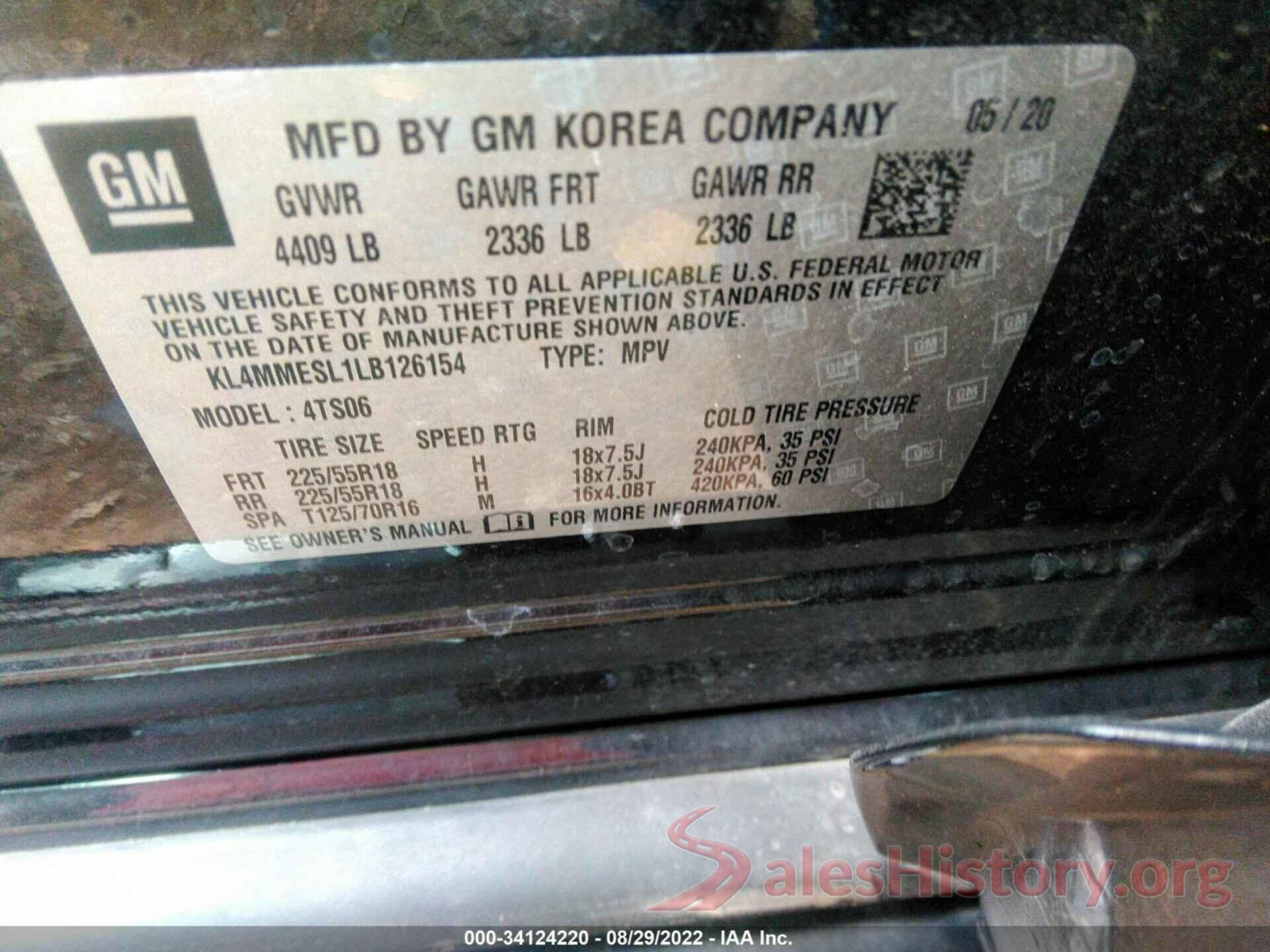 KL4MMESL1LB126154 2020 BUICK ENCORE GX