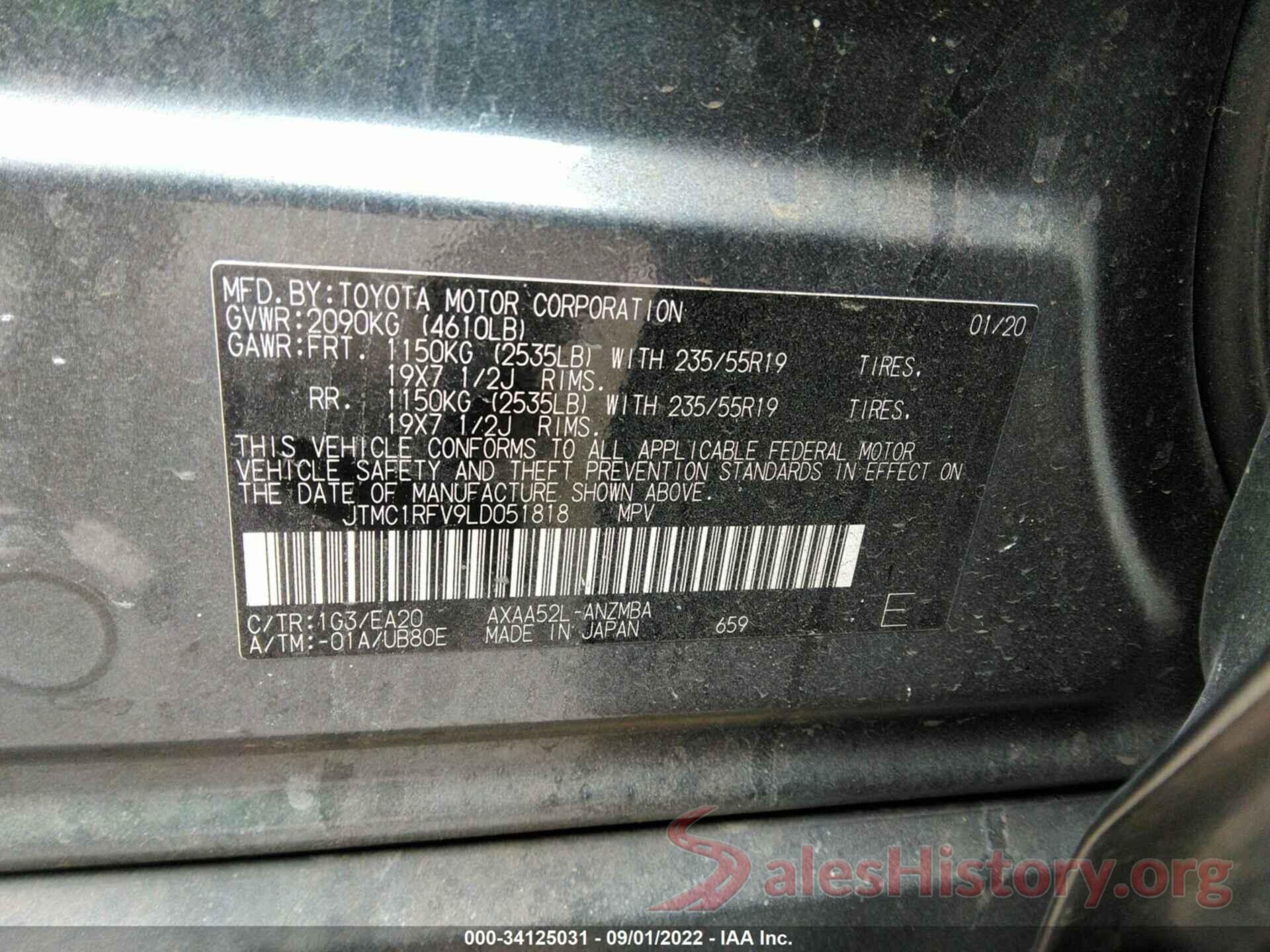 JTMC1RFV9LD051818 2020 TOYOTA RAV4