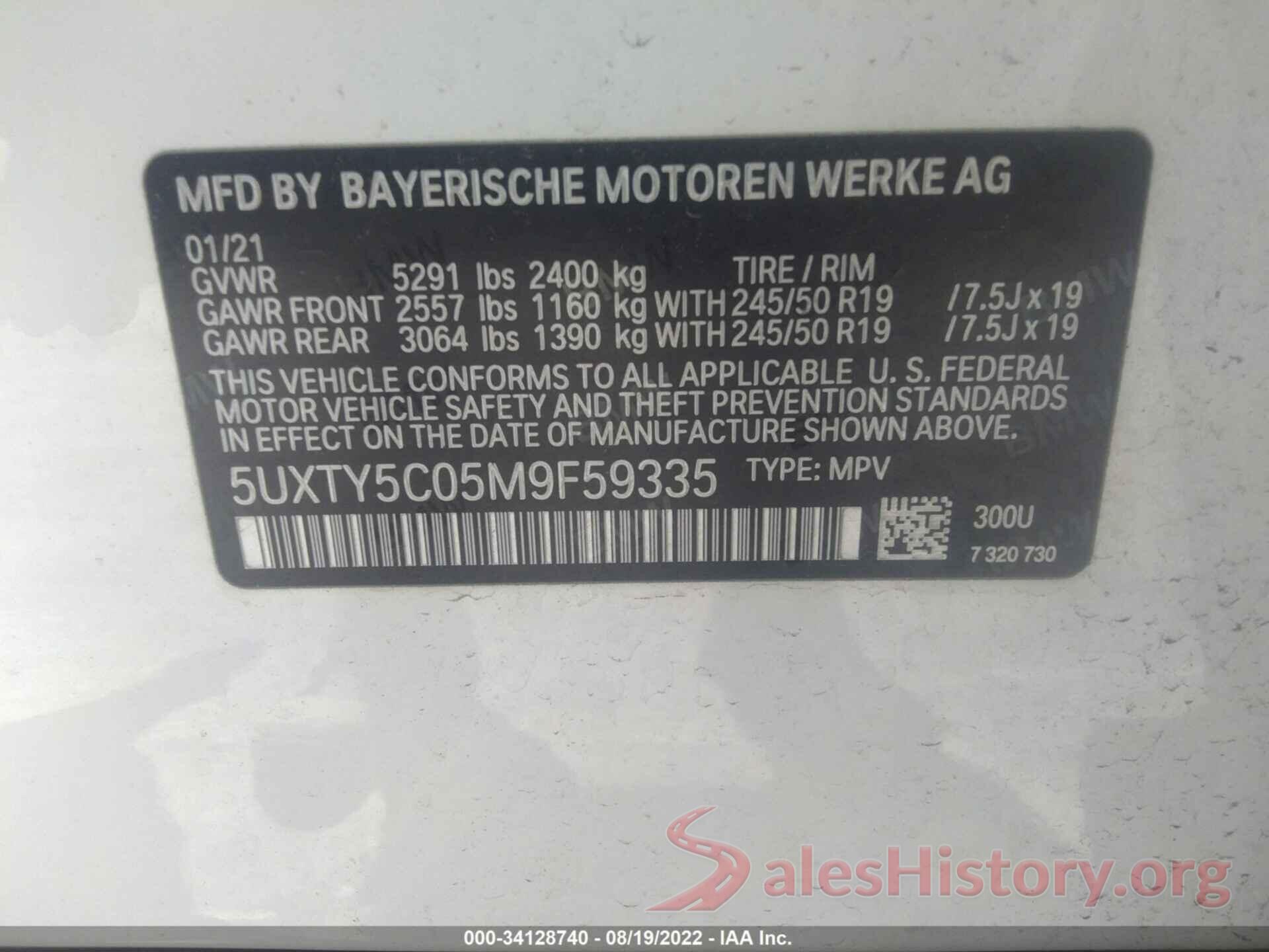 5UXTY5C05M9F59335 2021 BMW X3