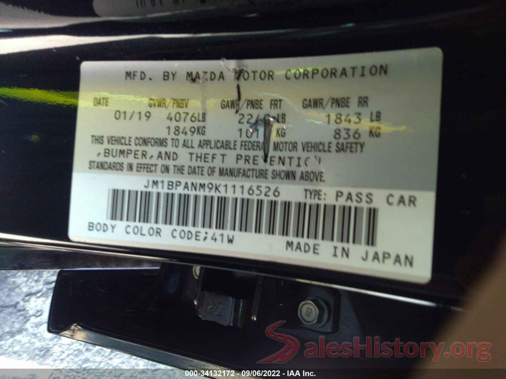 JM1BPANM9K1116526 2019 MAZDA MAZDA3 HATCHBACK