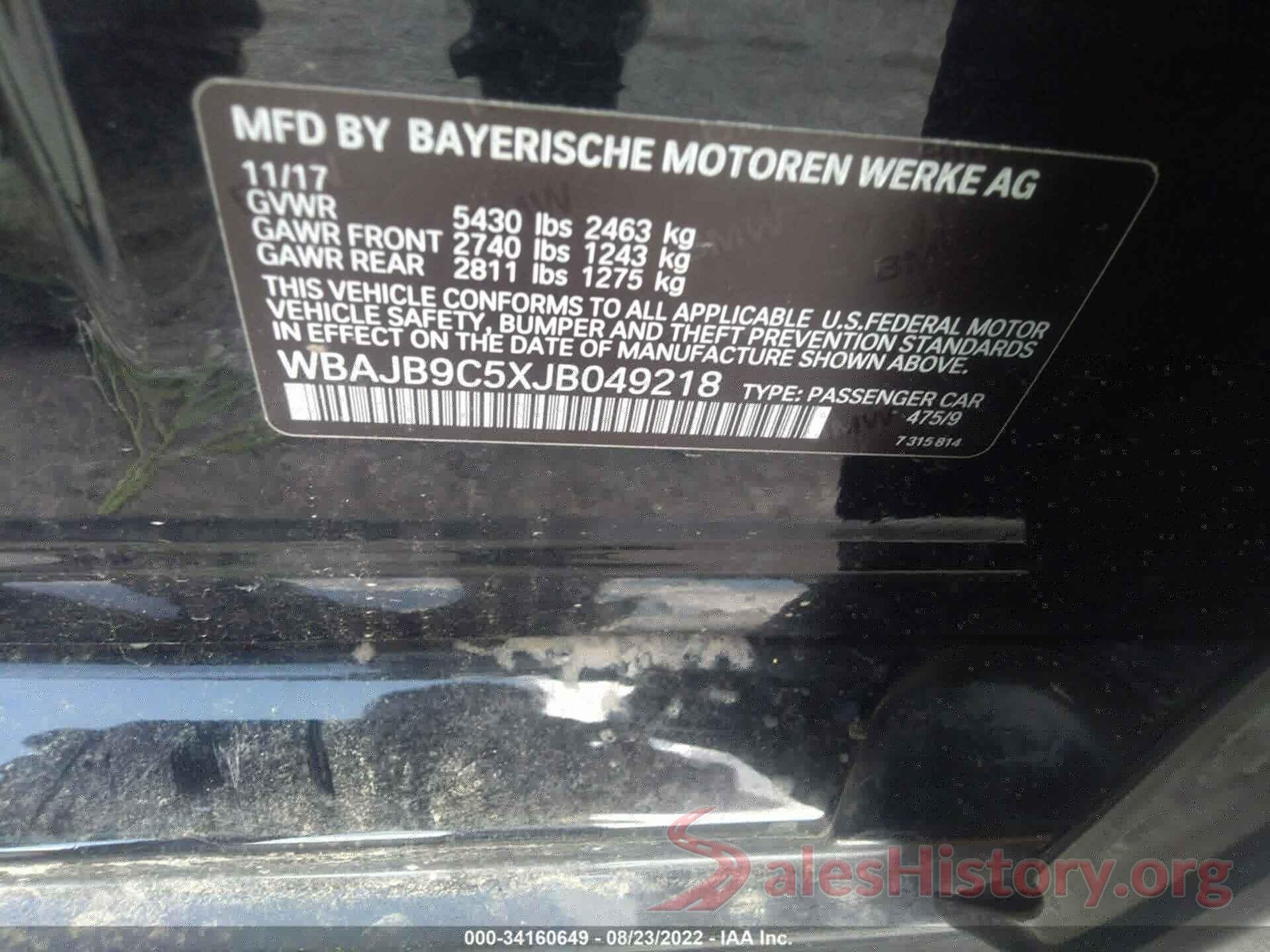 WBAJB9C5XJB049218 2018 BMW 5 SERIES