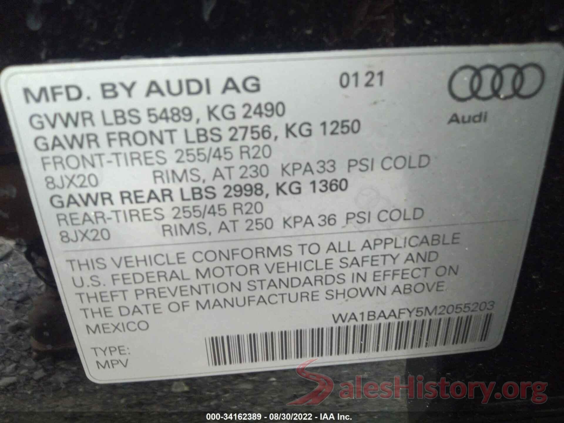 WA1BAAFY5M2055203 2021 AUDI Q5