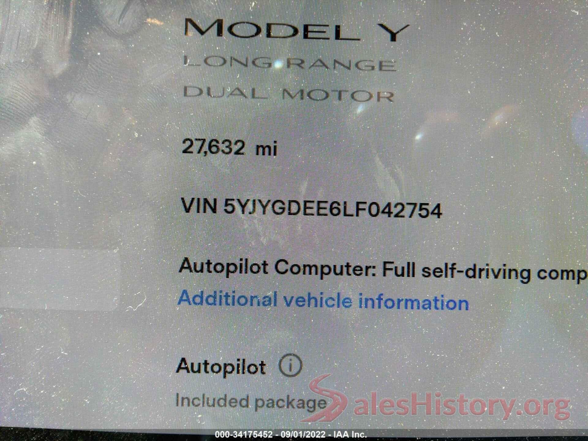 5YJYGDEE6LF042754 2020 TESLA MODEL Y