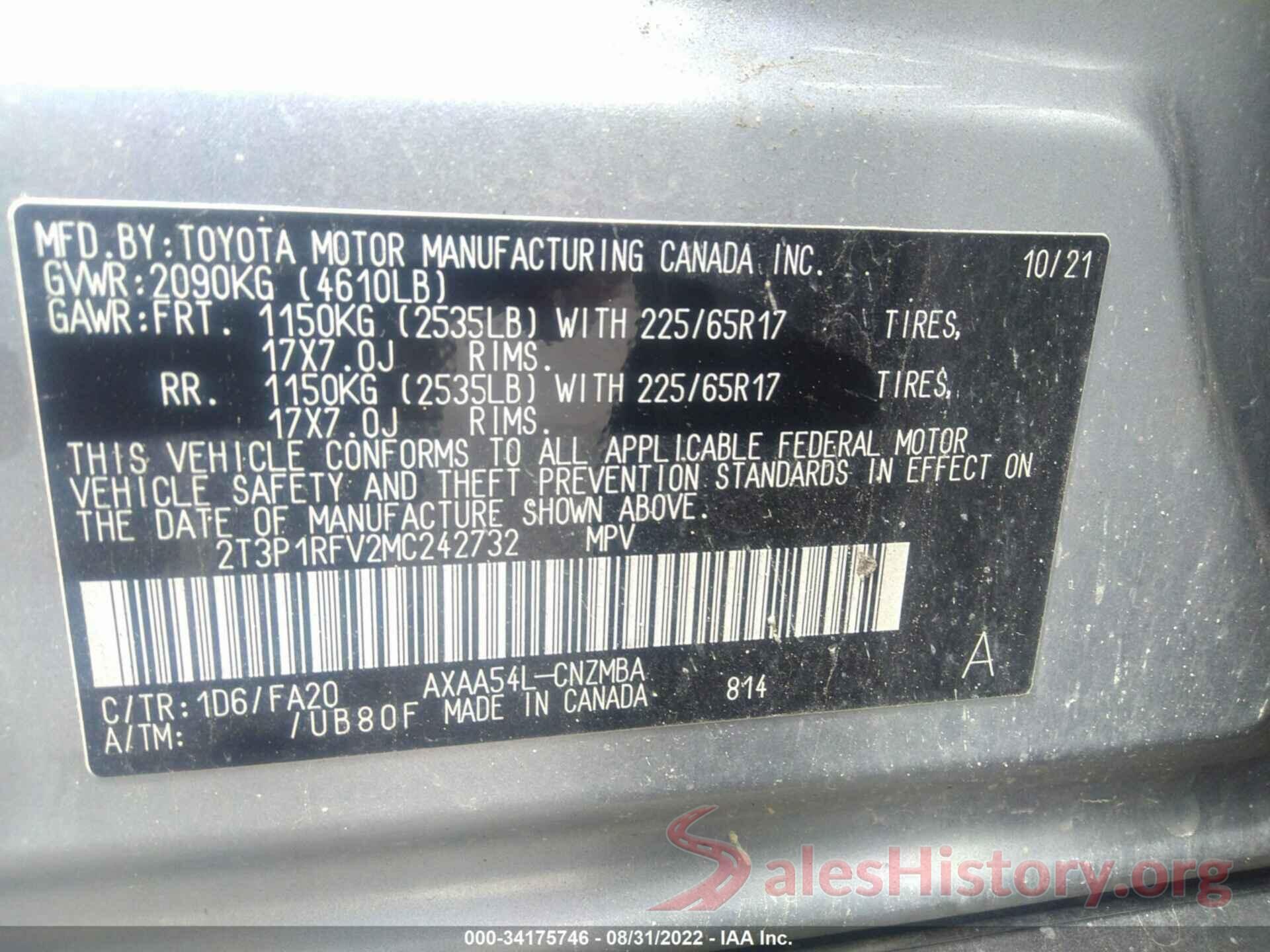 2T3P1RFV2MC242732 2021 TOYOTA RAV4