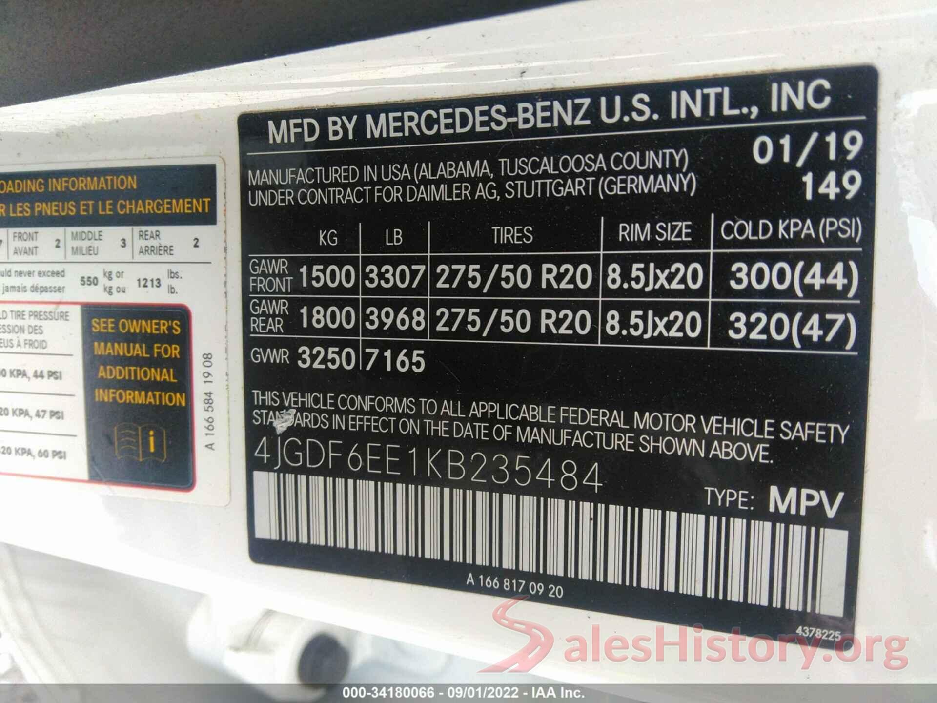 4JGDF6EE1KB235484 2019 MERCEDES-BENZ GLS