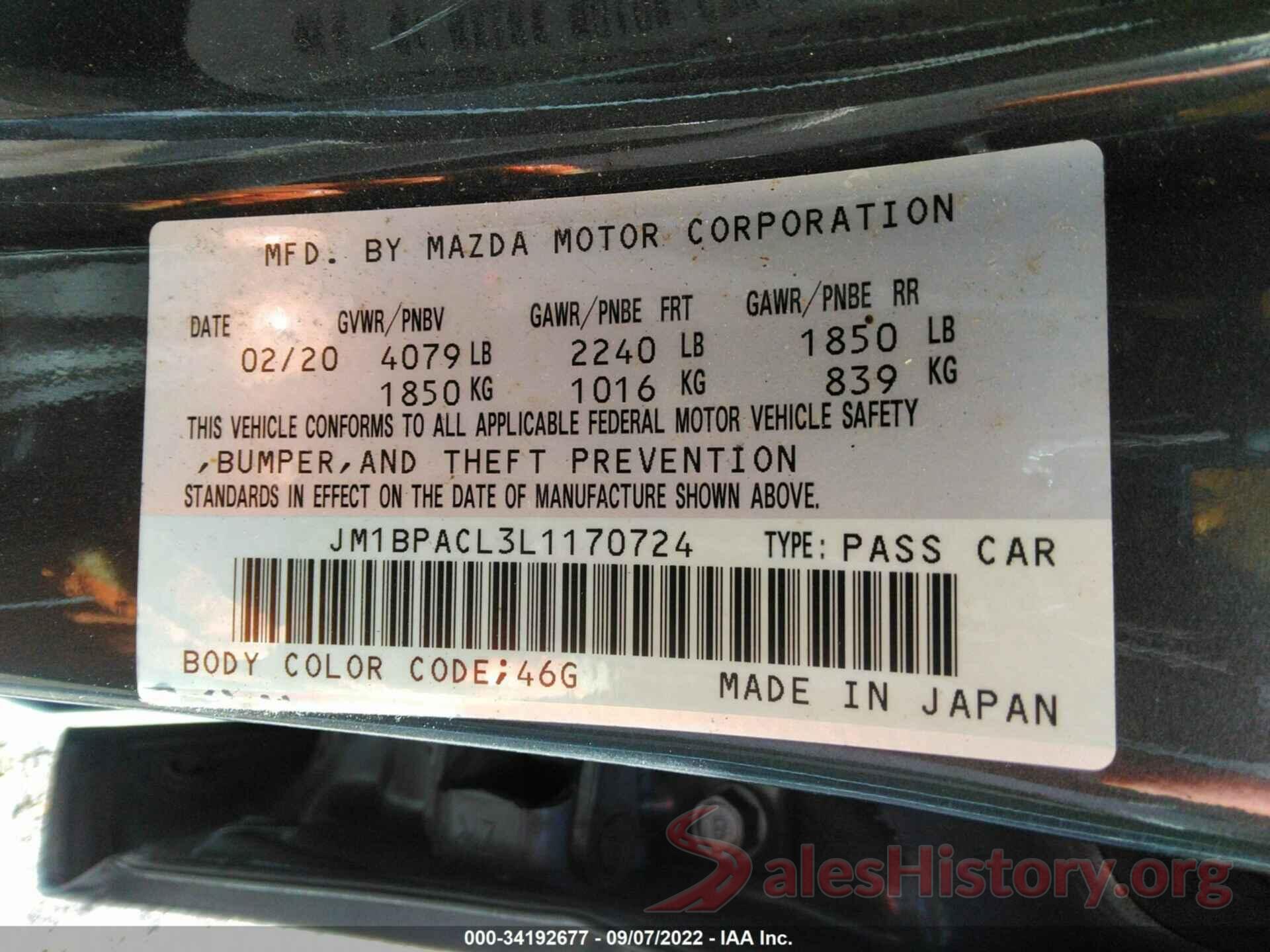 JM1BPACL3L1170724 2020 MAZDA MAZDA3 SEDAN