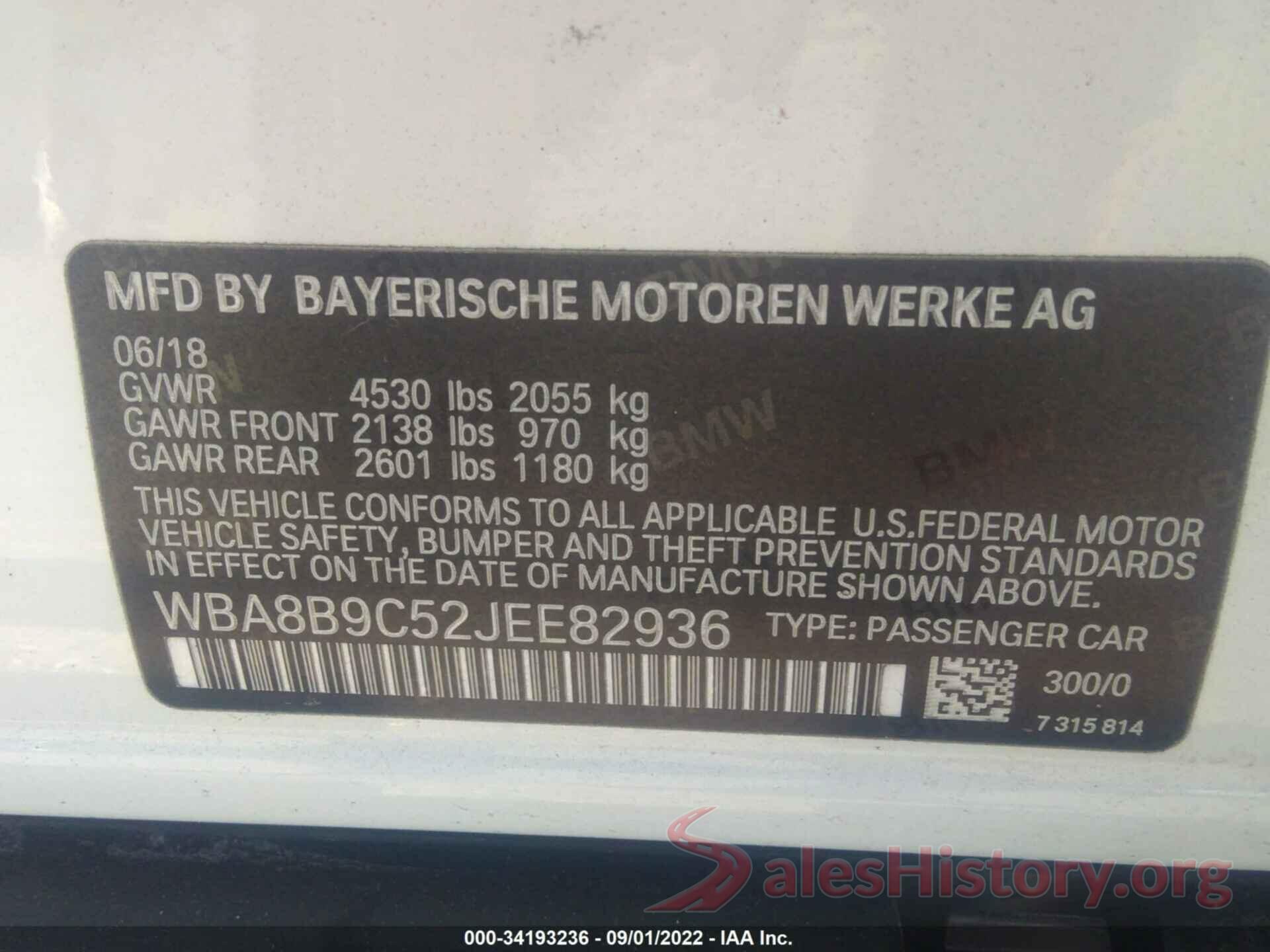 WBA8B9C52JEE82936 2018 BMW 3 SERIES