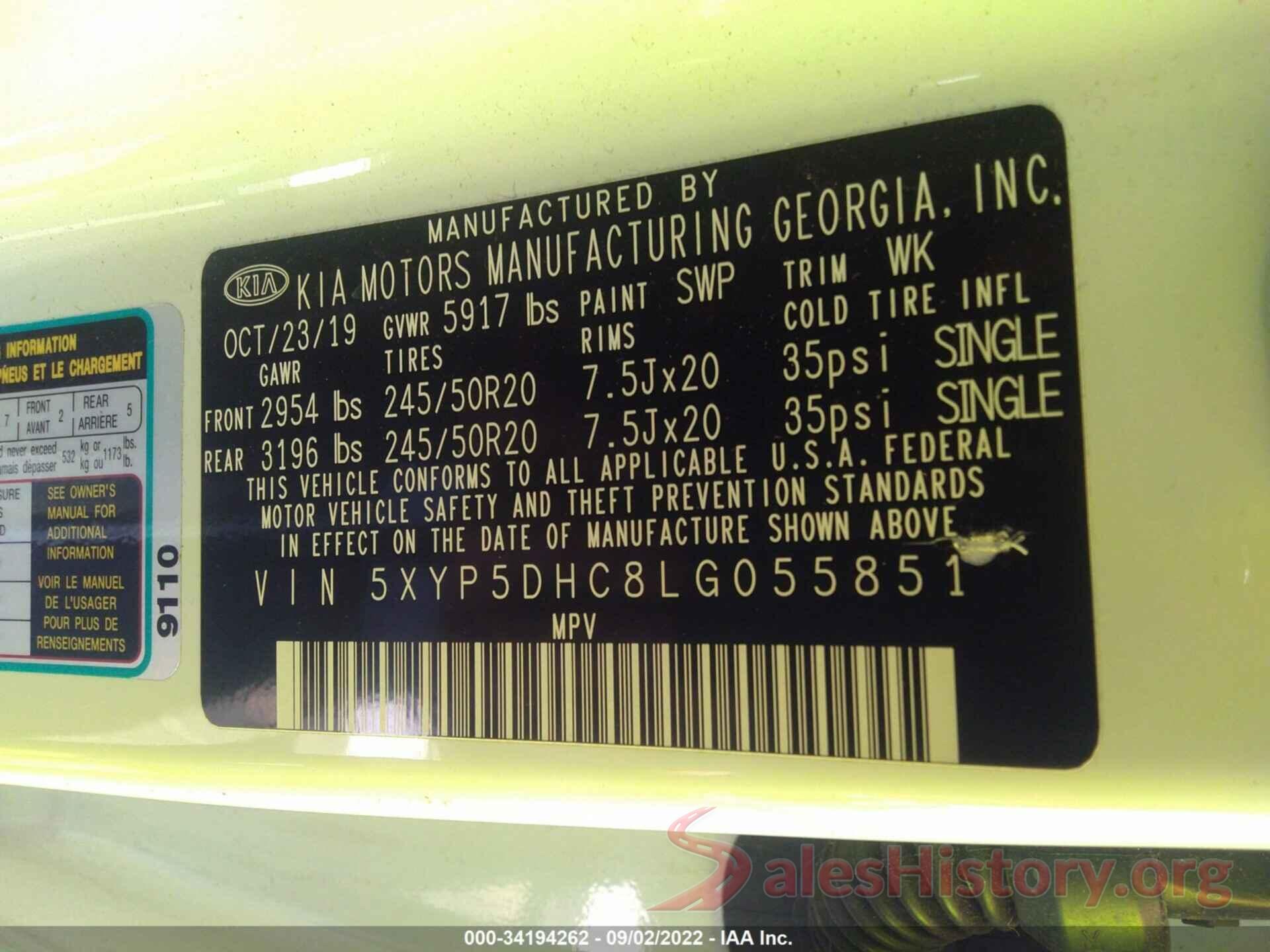 5XYP5DHC8LG055851 2020 KIA TELLURIDE