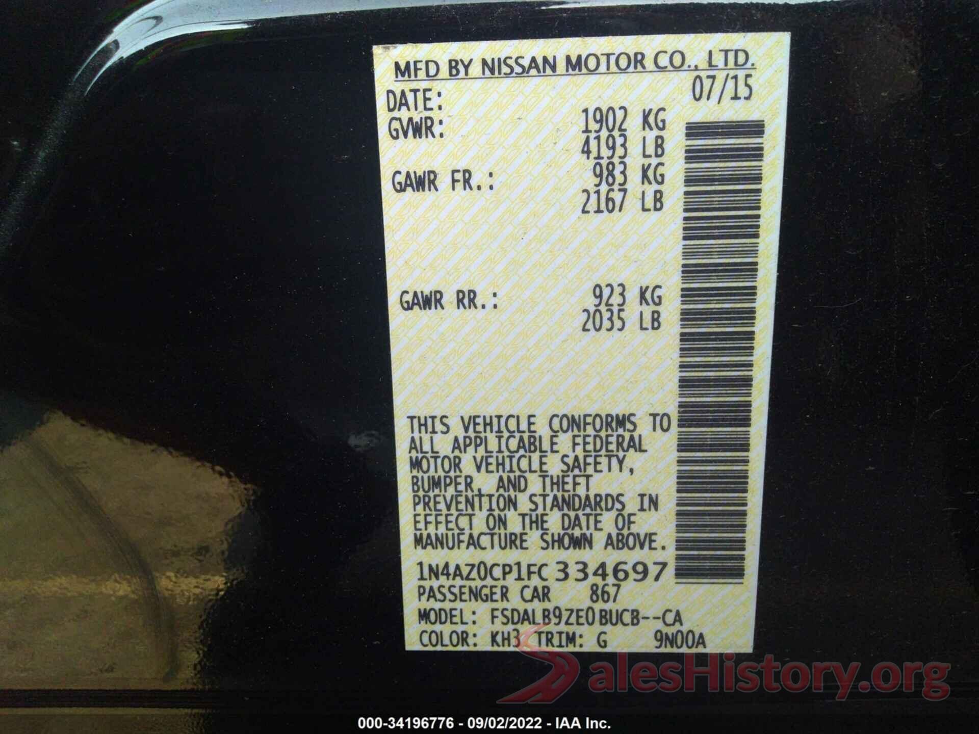 1N4AZ0CP1FC334697 2015 NISSAN LEAF