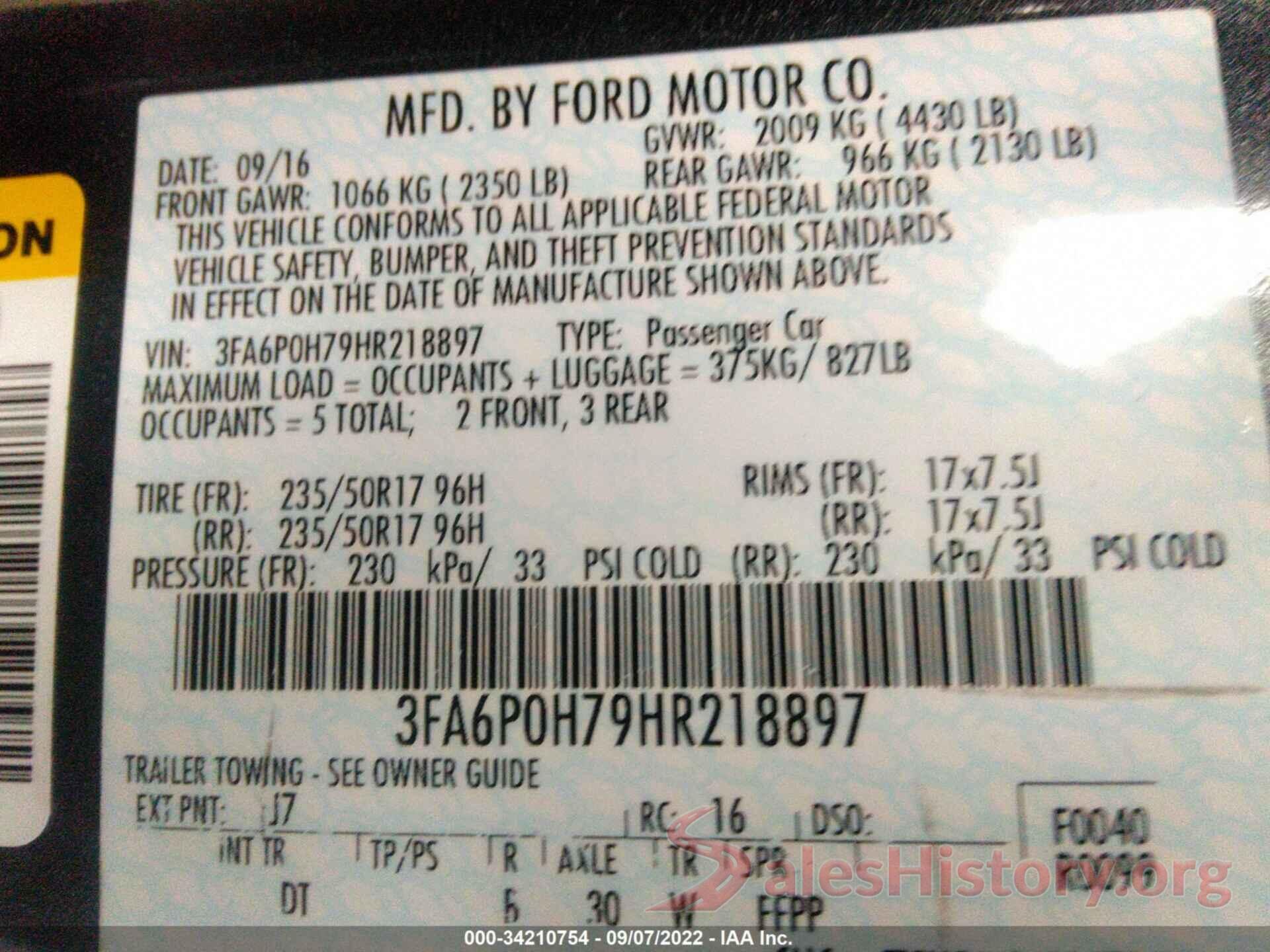 3FA6P0H79HR218897 2017 FORD FUSION