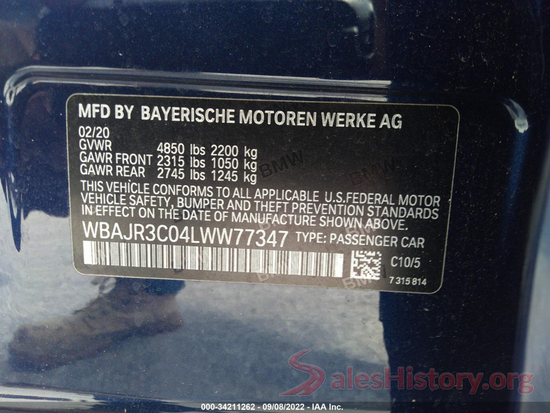 WBAJR3C04LWW77347 2020 BMW 5 SERIES