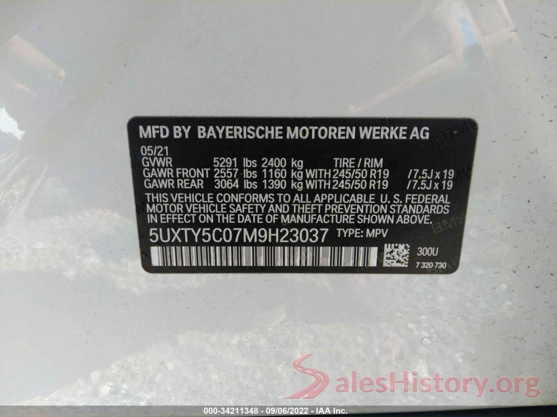 5UXTY5C07M9H23037 2021 BMW X3