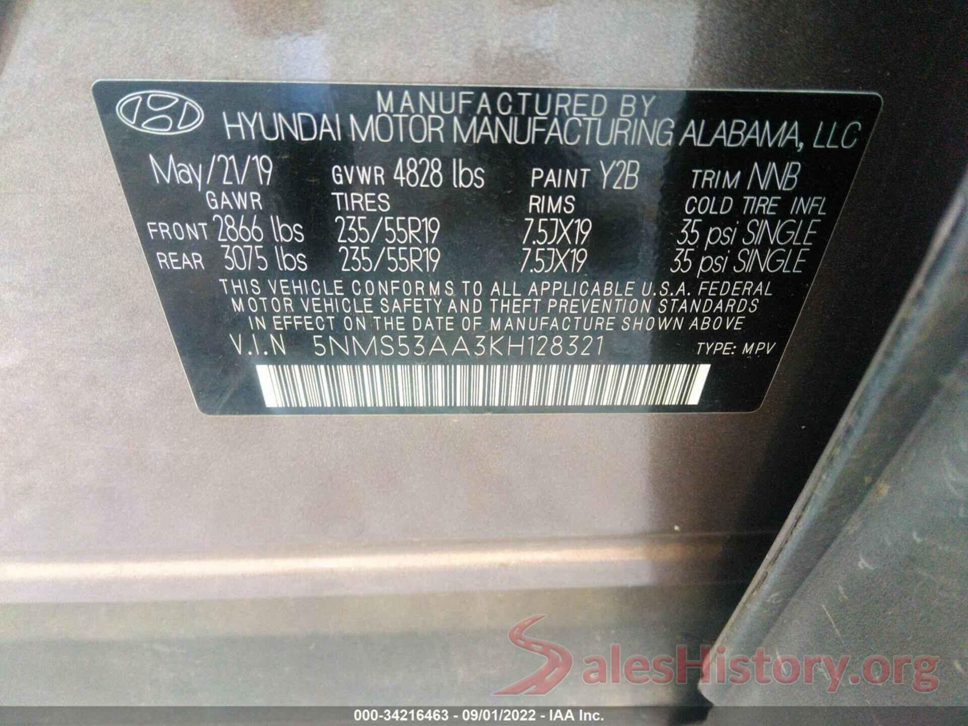 5NMS53AA3KH128321 2019 HYUNDAI SANTA FE