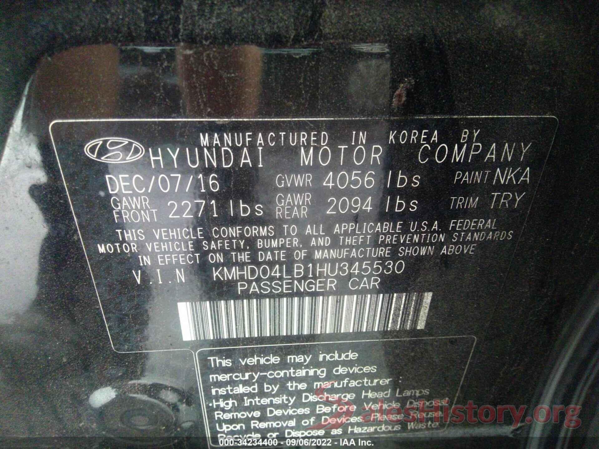 KMHD04LB1HU345530 2017 HYUNDAI ELANTRA