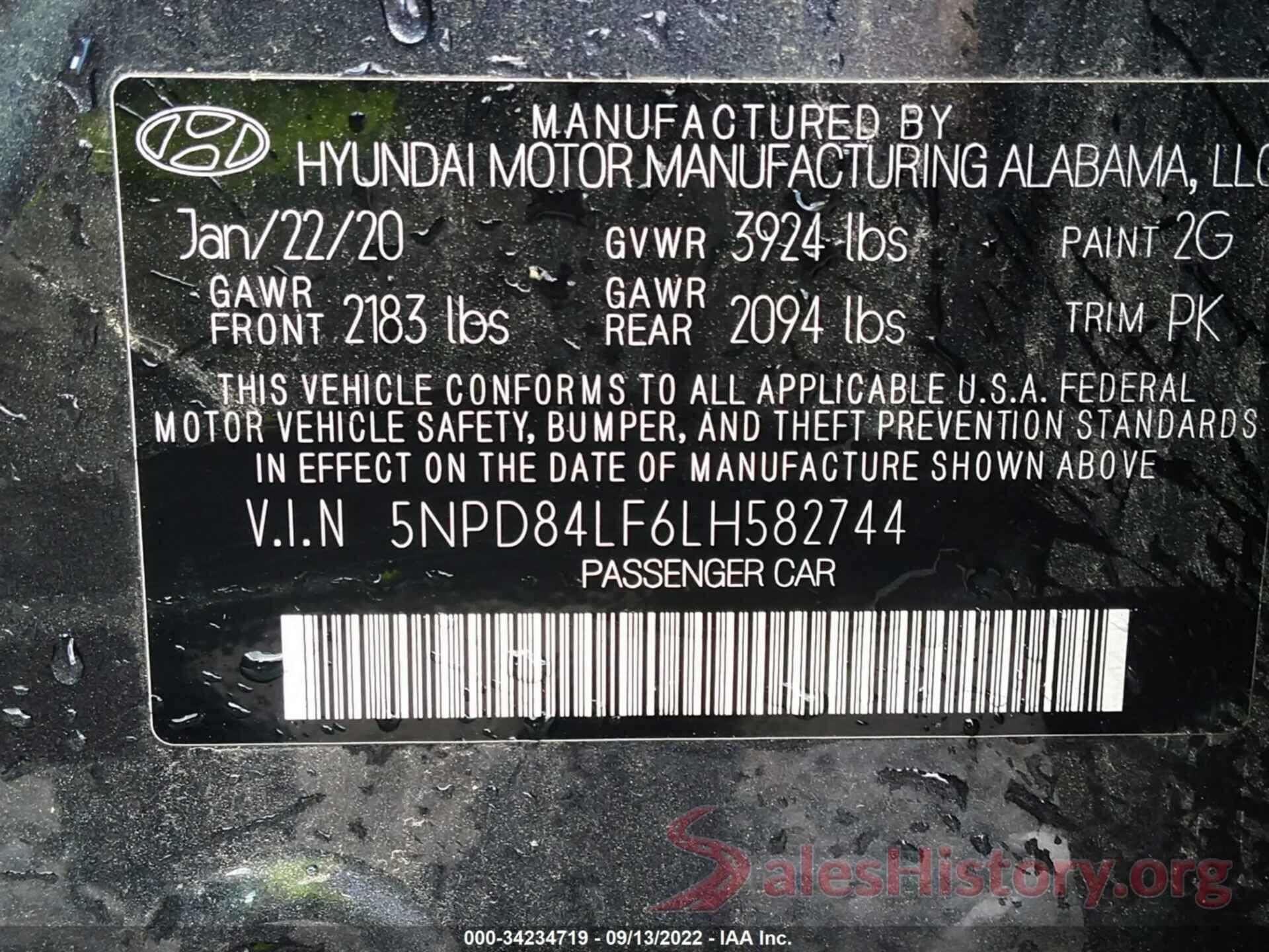 5NPD84LF6LH582744 2020 HYUNDAI ELANTRA