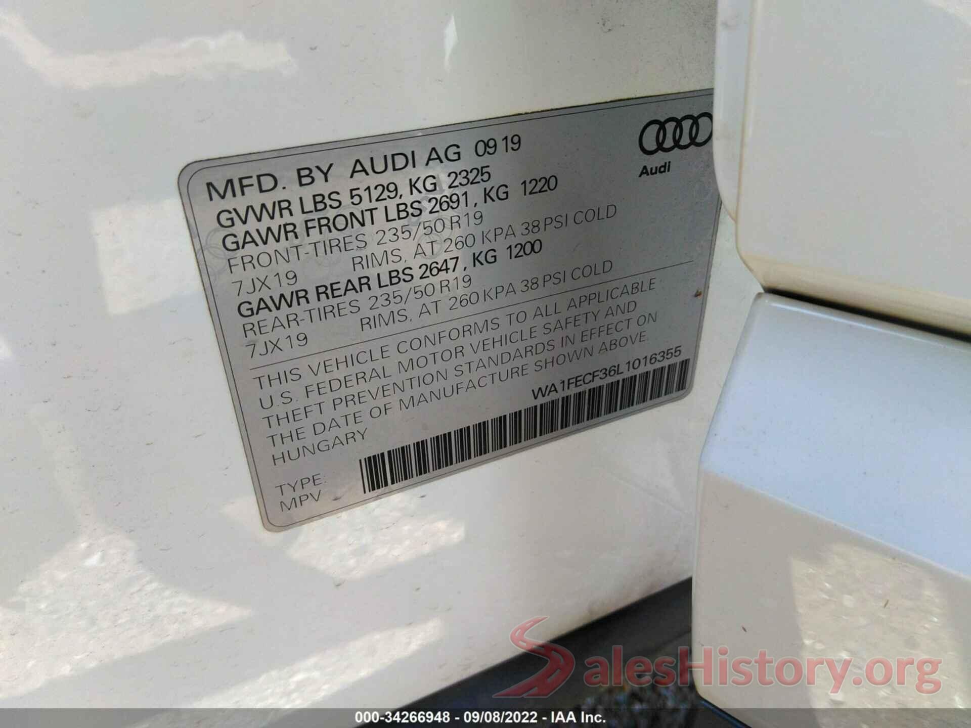 WA1FECF36L1016355 2020 AUDI Q3