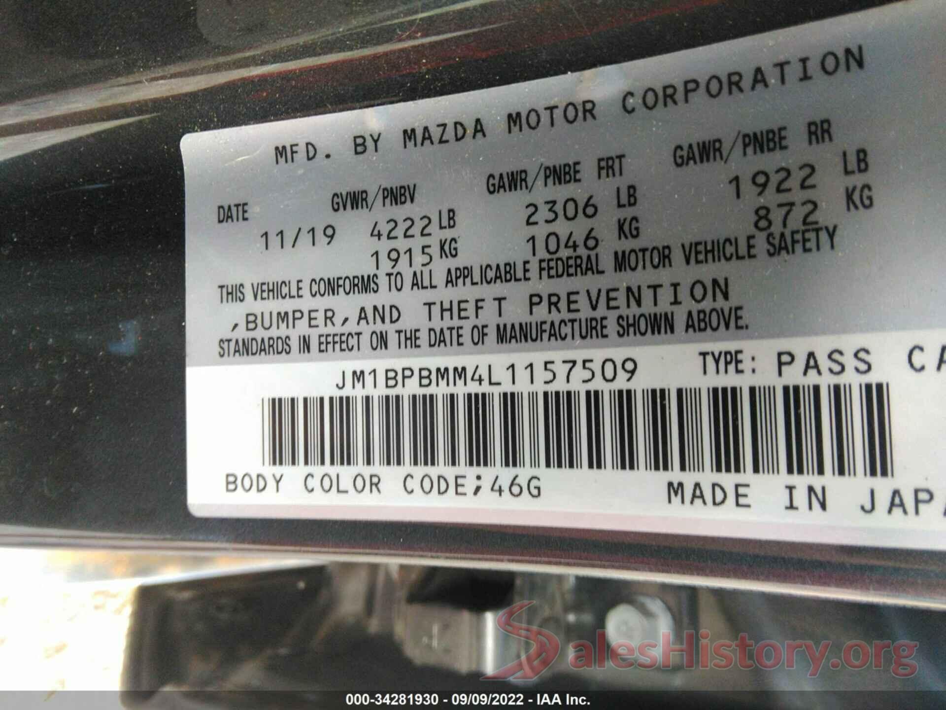 JM1BPBMM4L1157509 2020 MAZDA MAZDA3 HATCHBACK