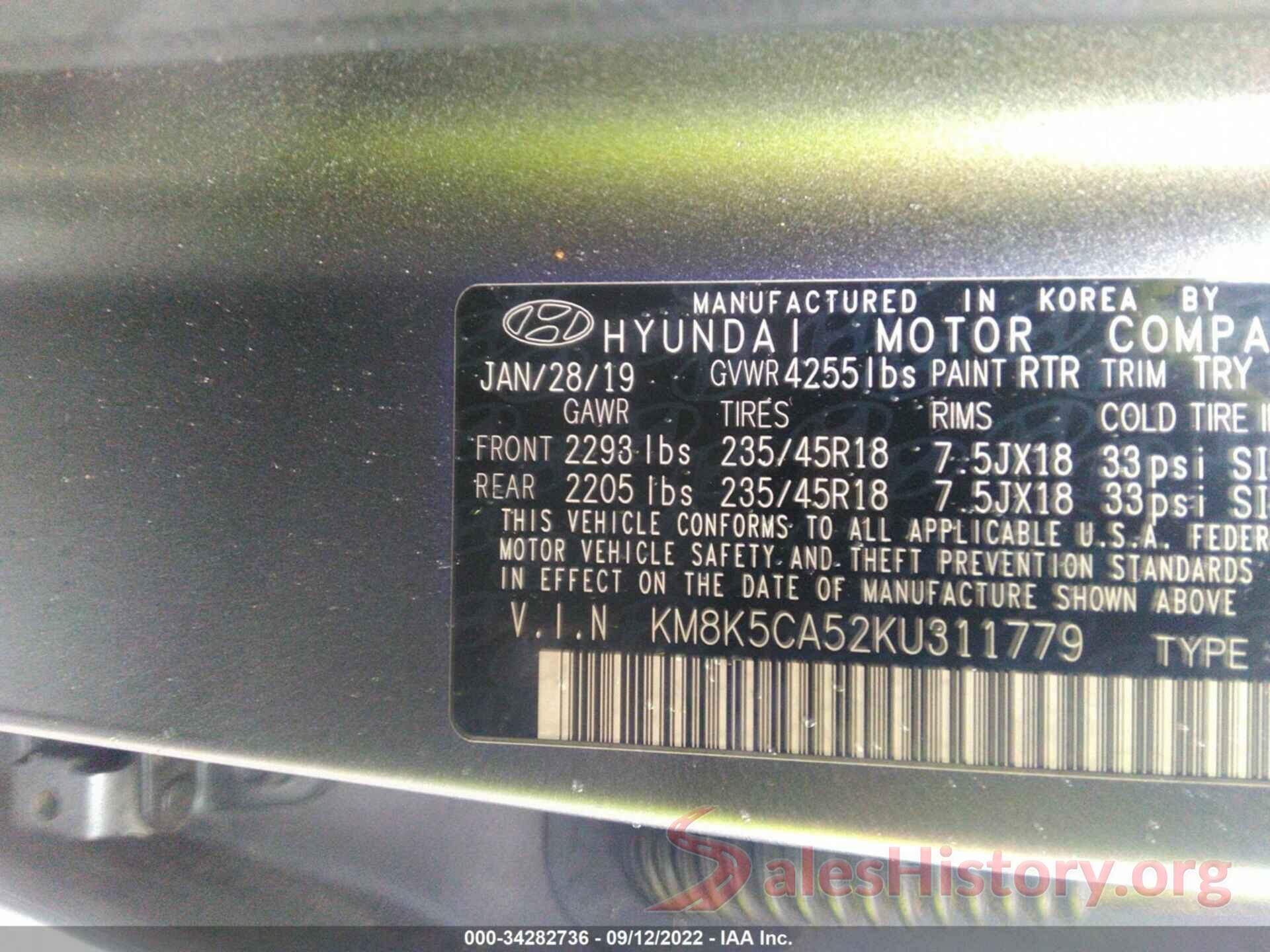 KM8K5CA52KU311779 2019 HYUNDAI KONA