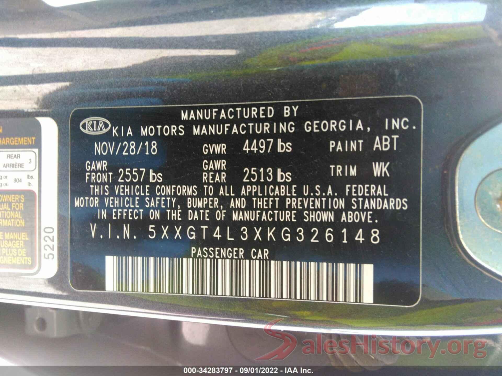 5XXGT4L3XKG326148 2019 KIA OPTIMA