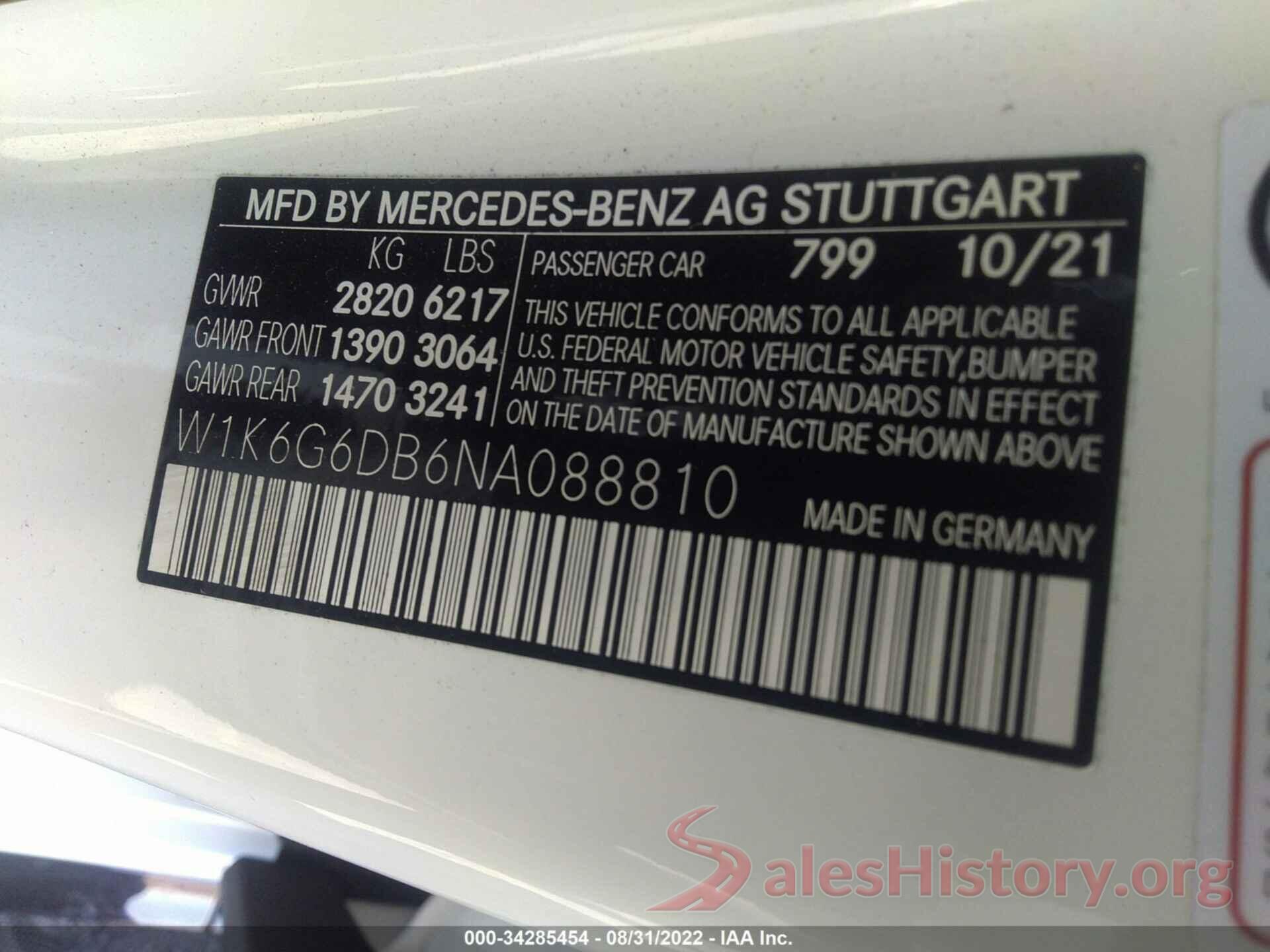 W1K6G6DB6NA088810 2022 MERCEDES-BENZ S-CLASS