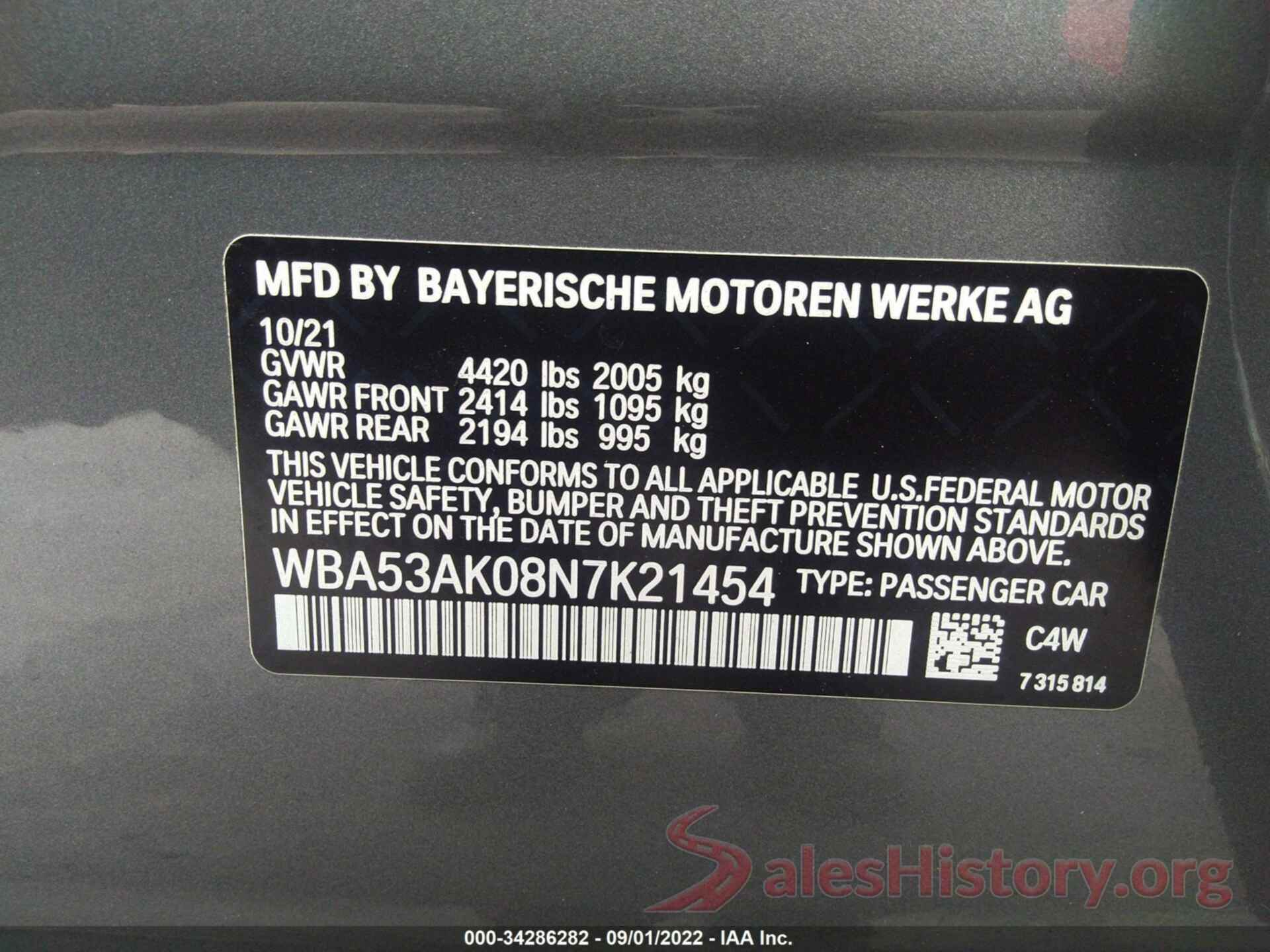 WBA53AK08N7K21454 2022 BMW 2 SERIES