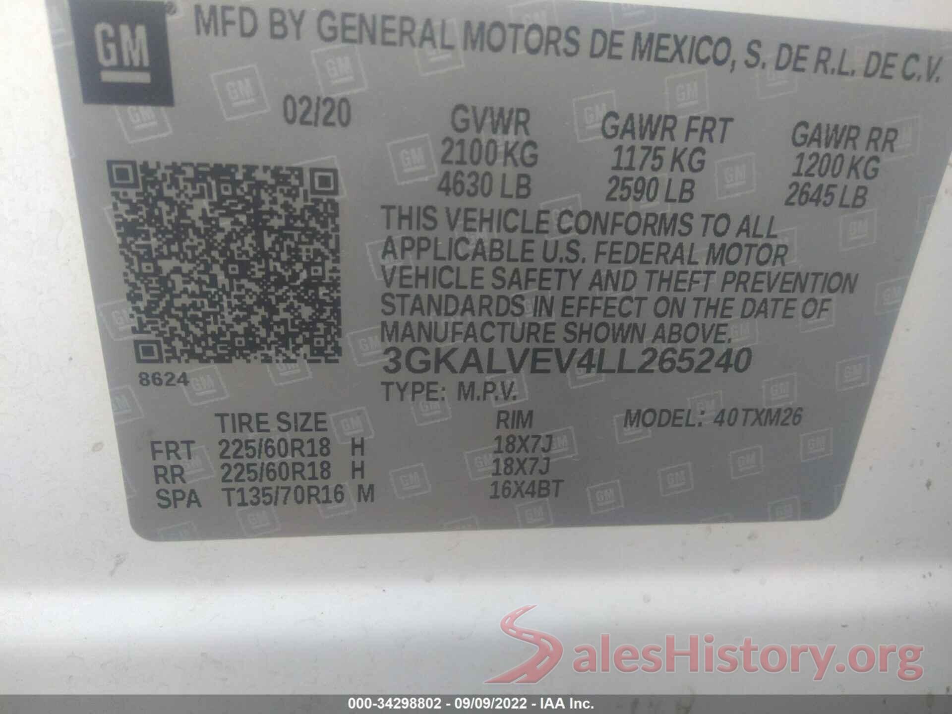 3GKALVEV4LL265240 2020 GMC TERRAIN