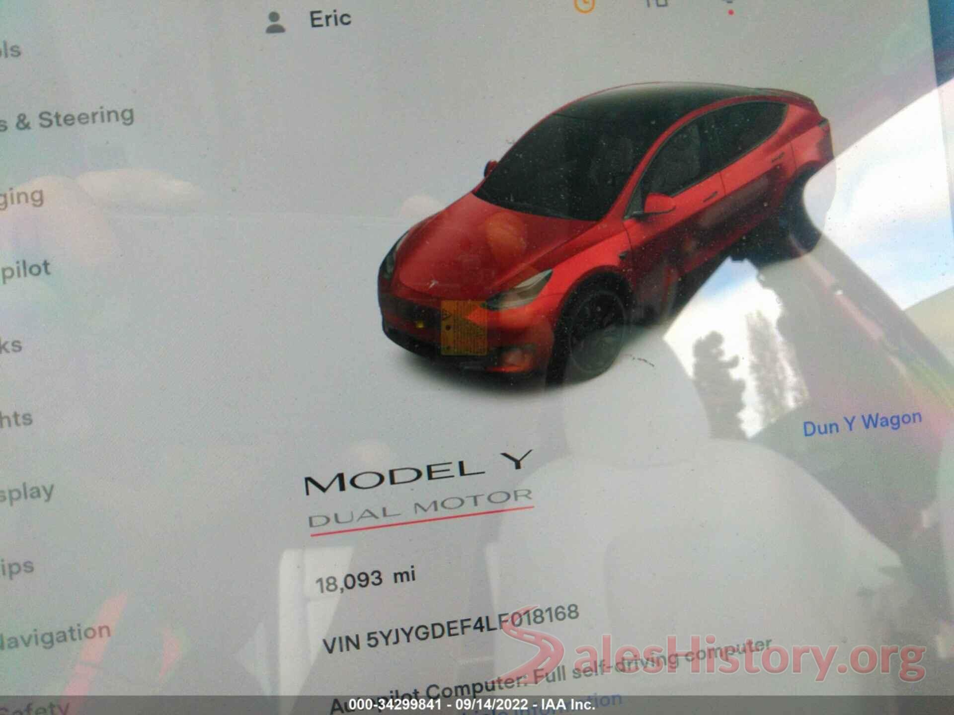 5YJYGDEF4LF018168 2020 TESLA MODEL Y