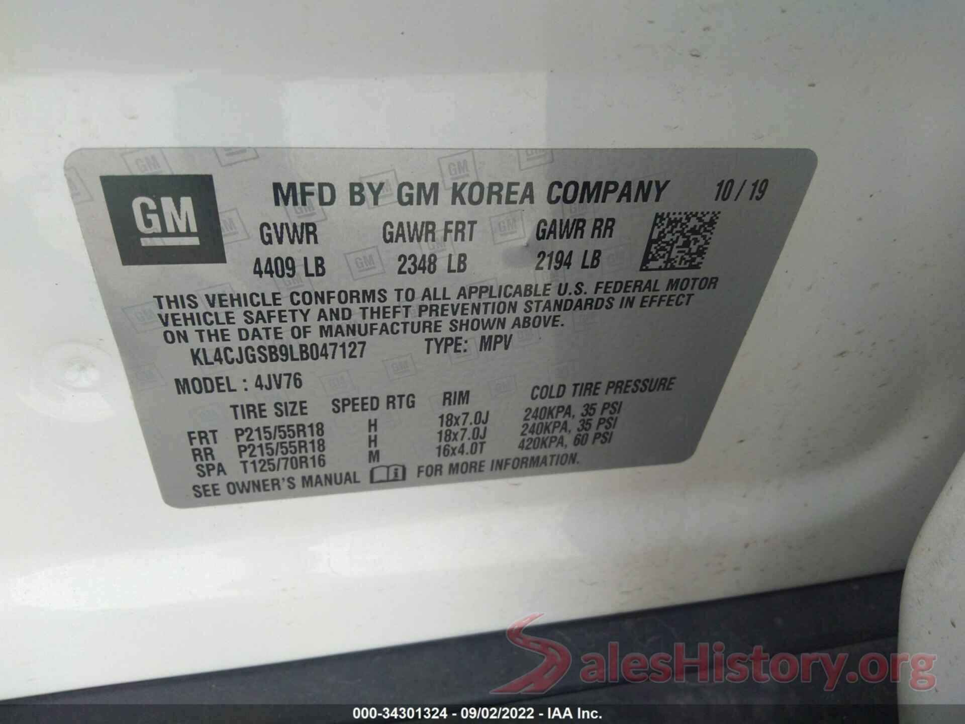 KL4CJGSB9LB047127 2020 BUICK ENCORE