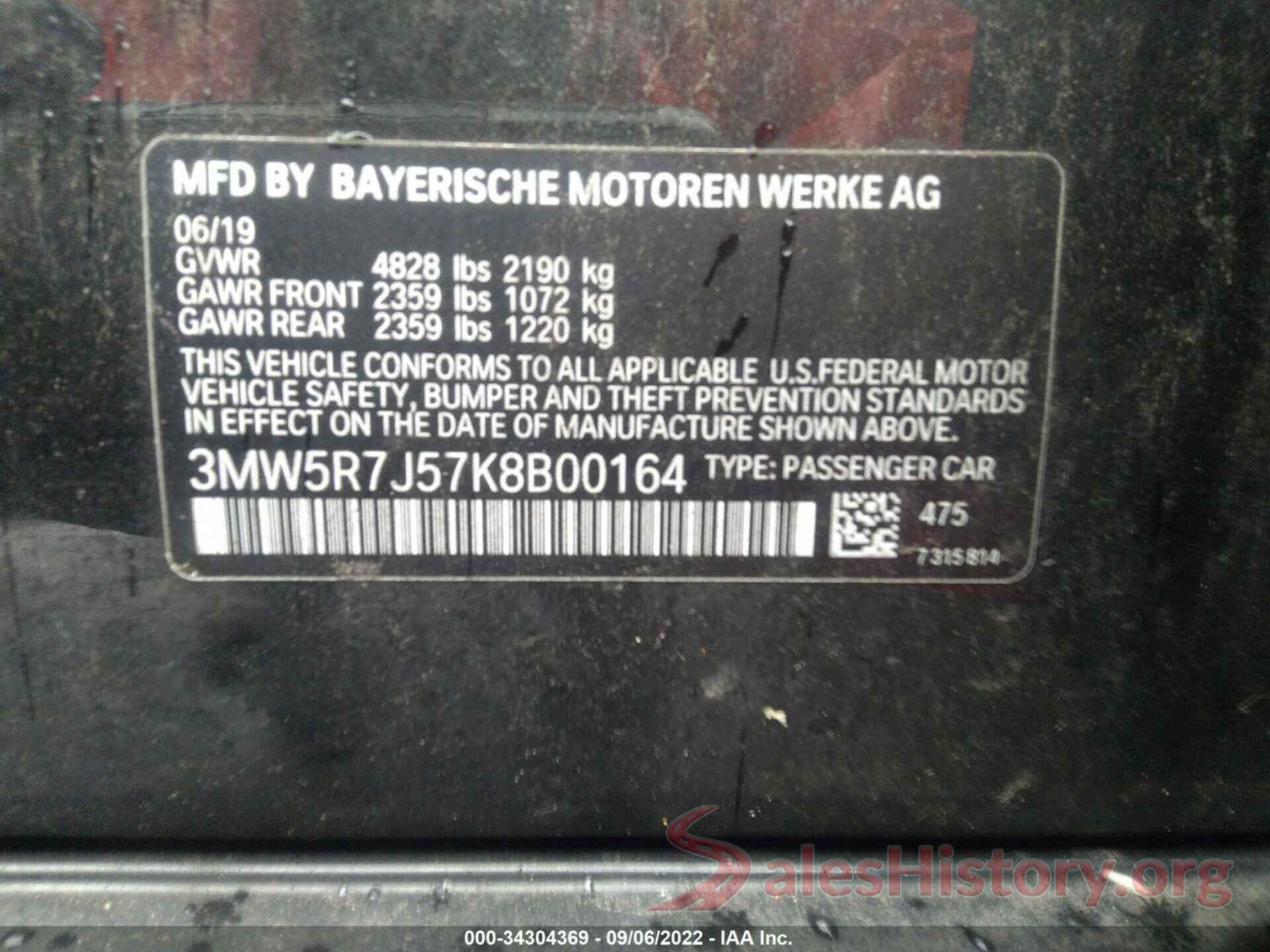 3MW5R7J57K8B00164 2019 BMW 3 SERIES