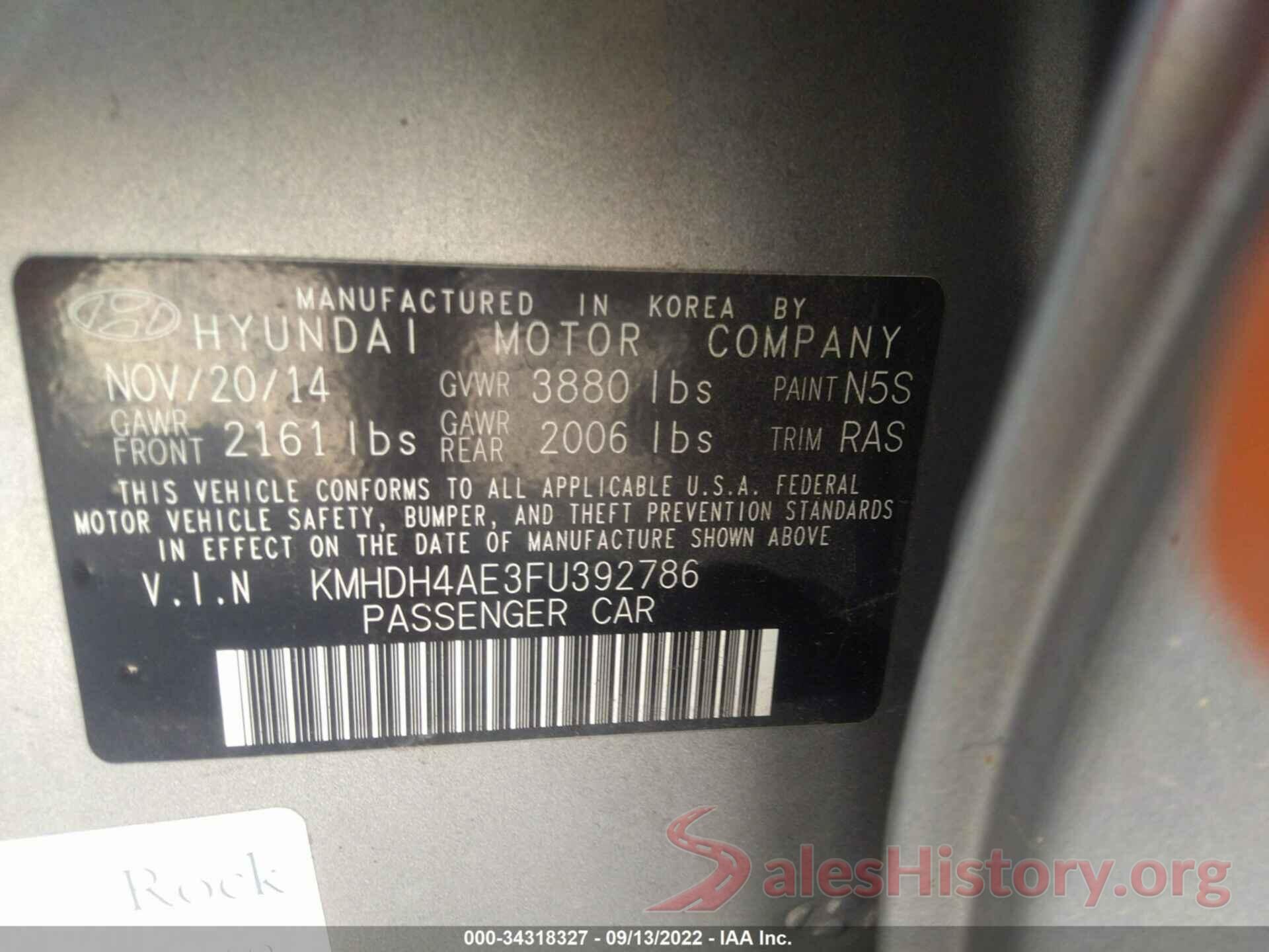 KMHDH4AE3FU392786 2015 HYUNDAI ELANTRA