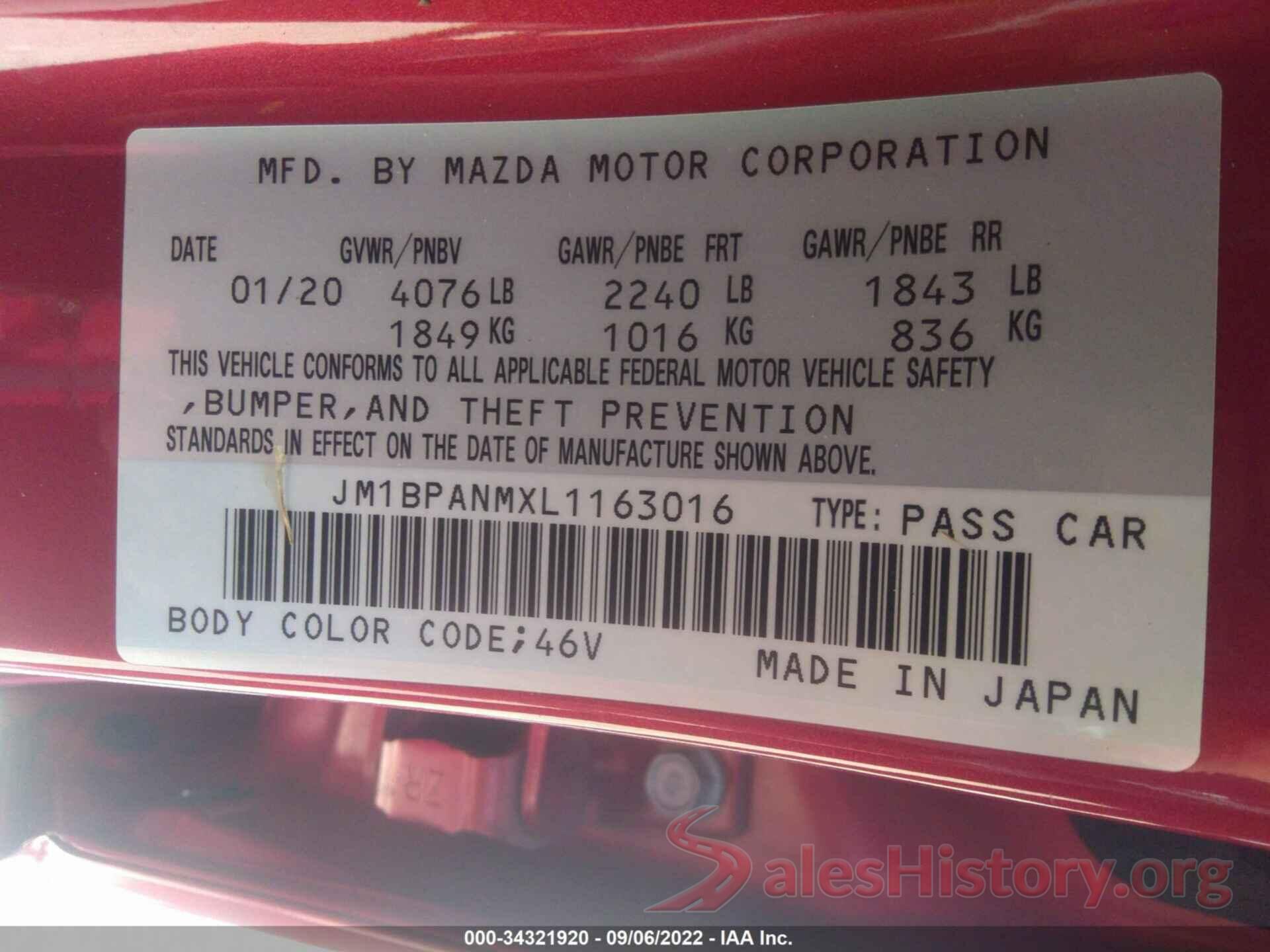 JM1BPANMXL1163016 2020 MAZDA MAZDA3 HATCHBACK