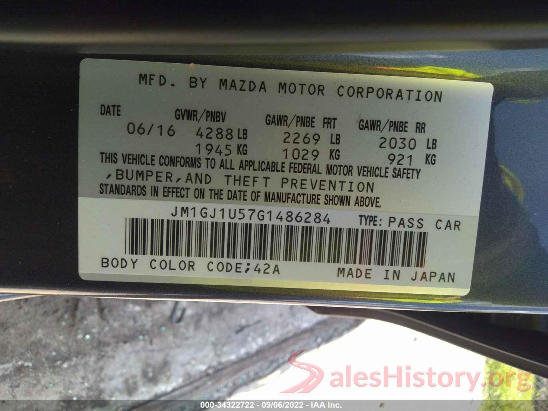 JM1GJ1U57G1486284 2016 MAZDA MAZDA6