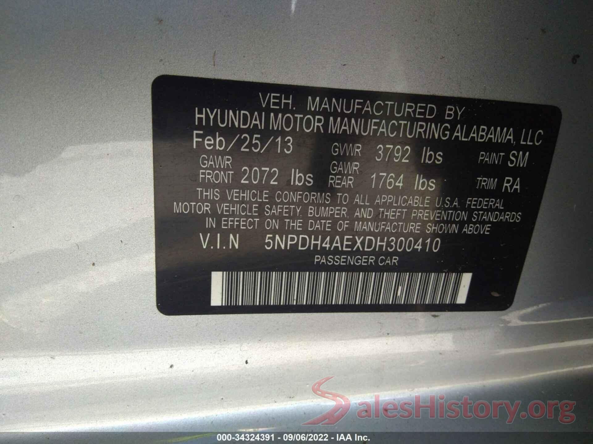 5NPDH4AEXDH300410 2013 HYUNDAI ELANTRA