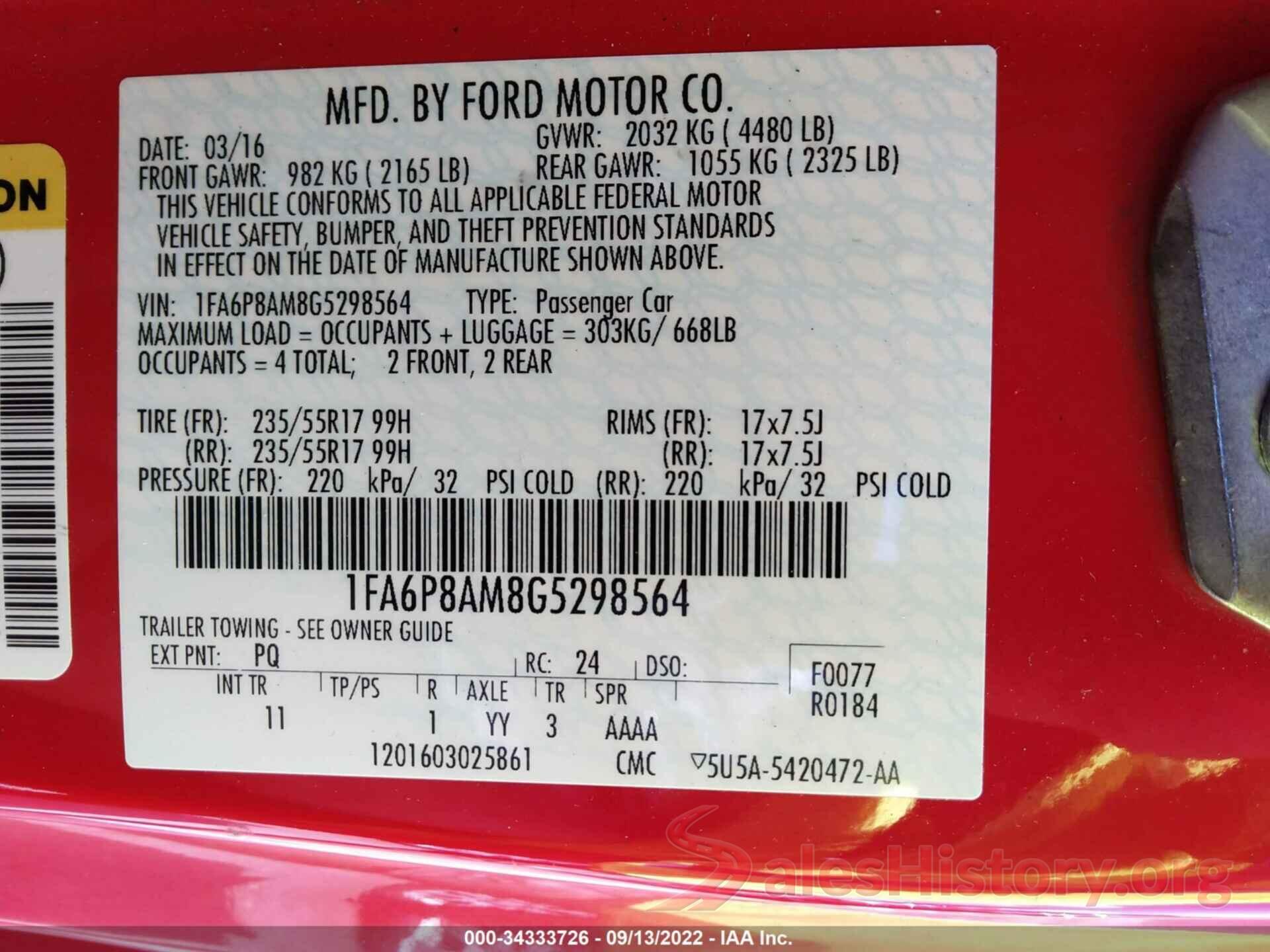 1FA6P8AM8G5298564 2016 FORD MUSTANG