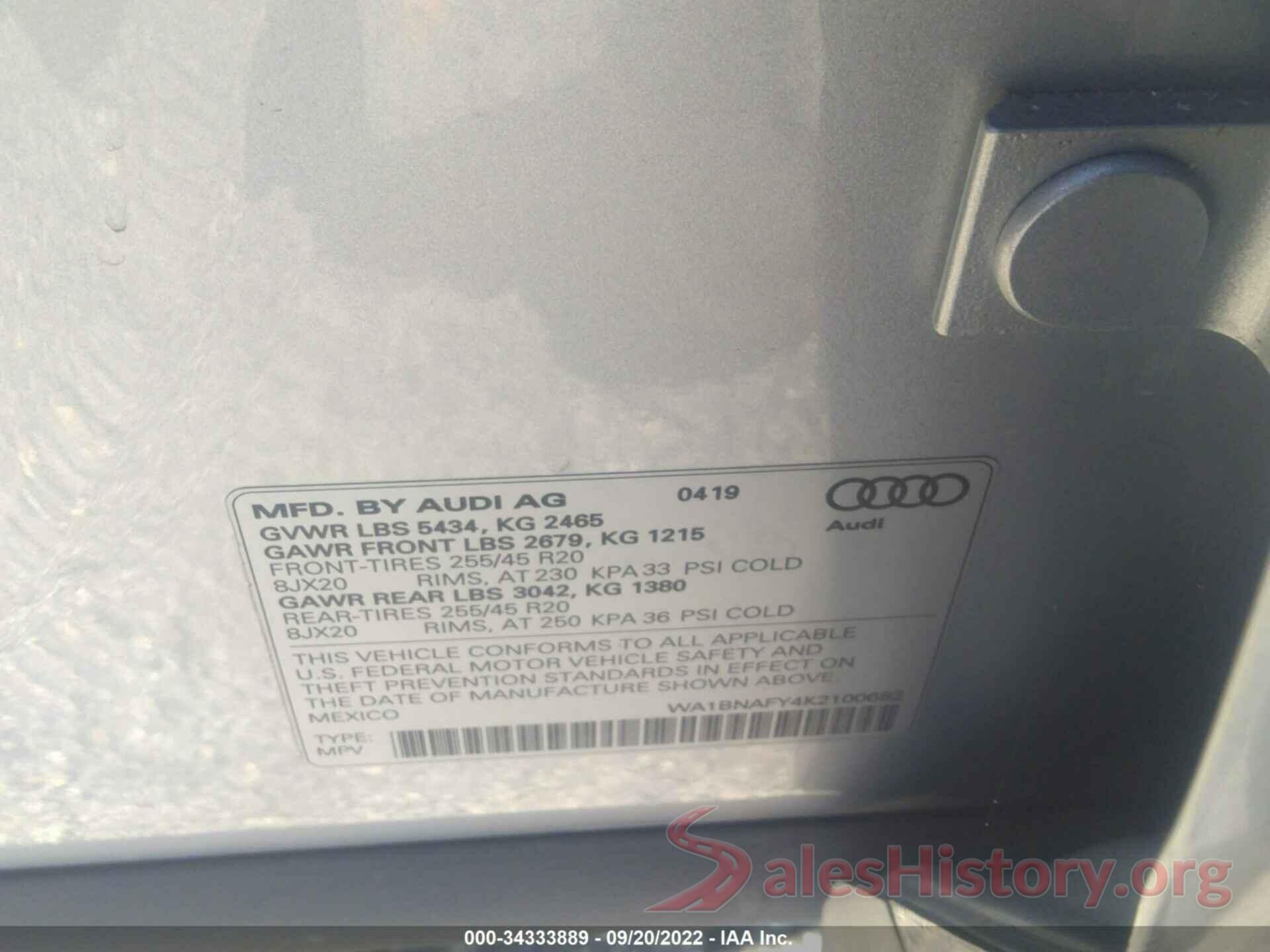 WA1BNAFY4K2100682 2019 AUDI Q5