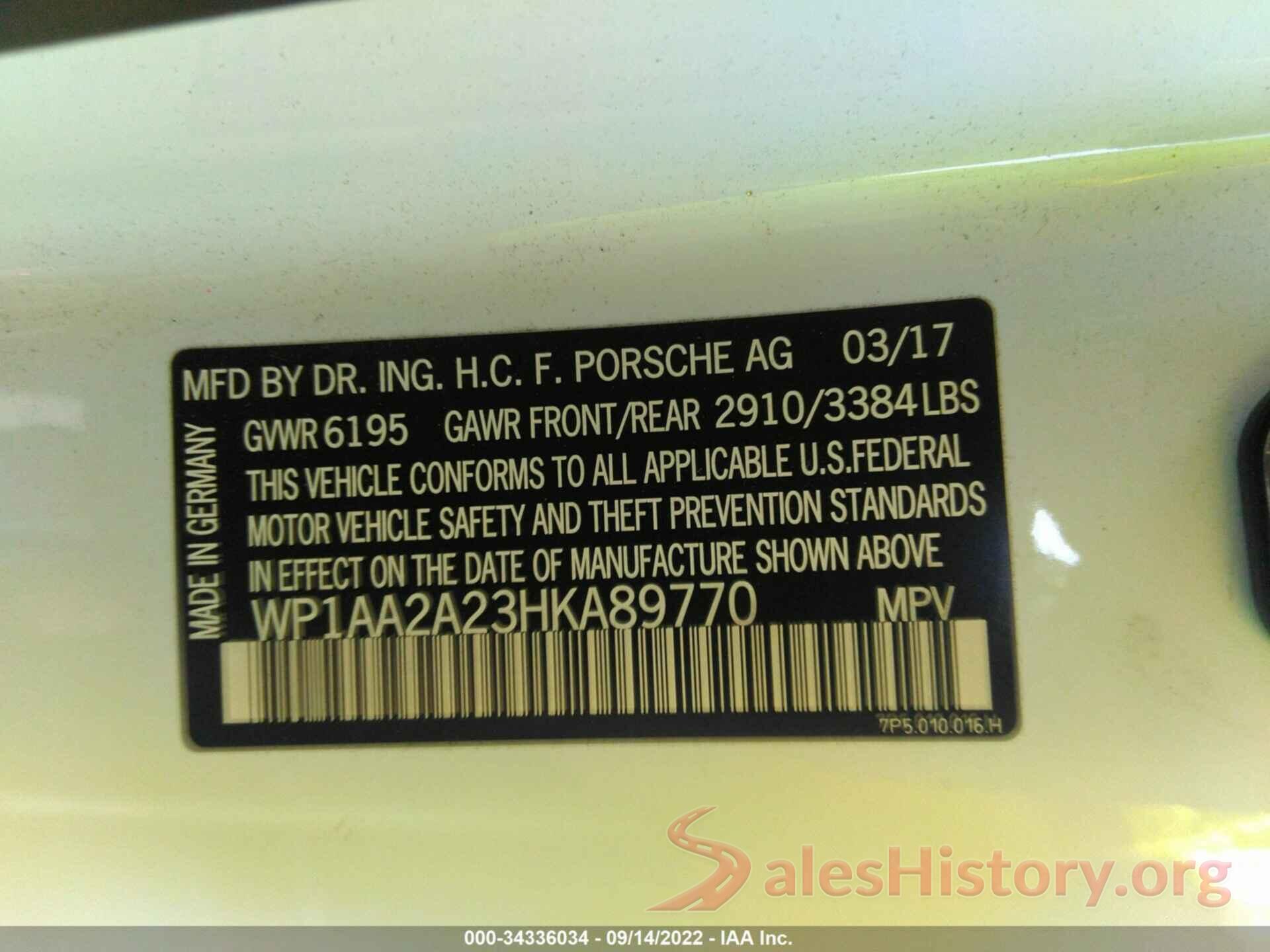 WP1AA2A23HKA89770 2017 PORSCHE CAYENNE