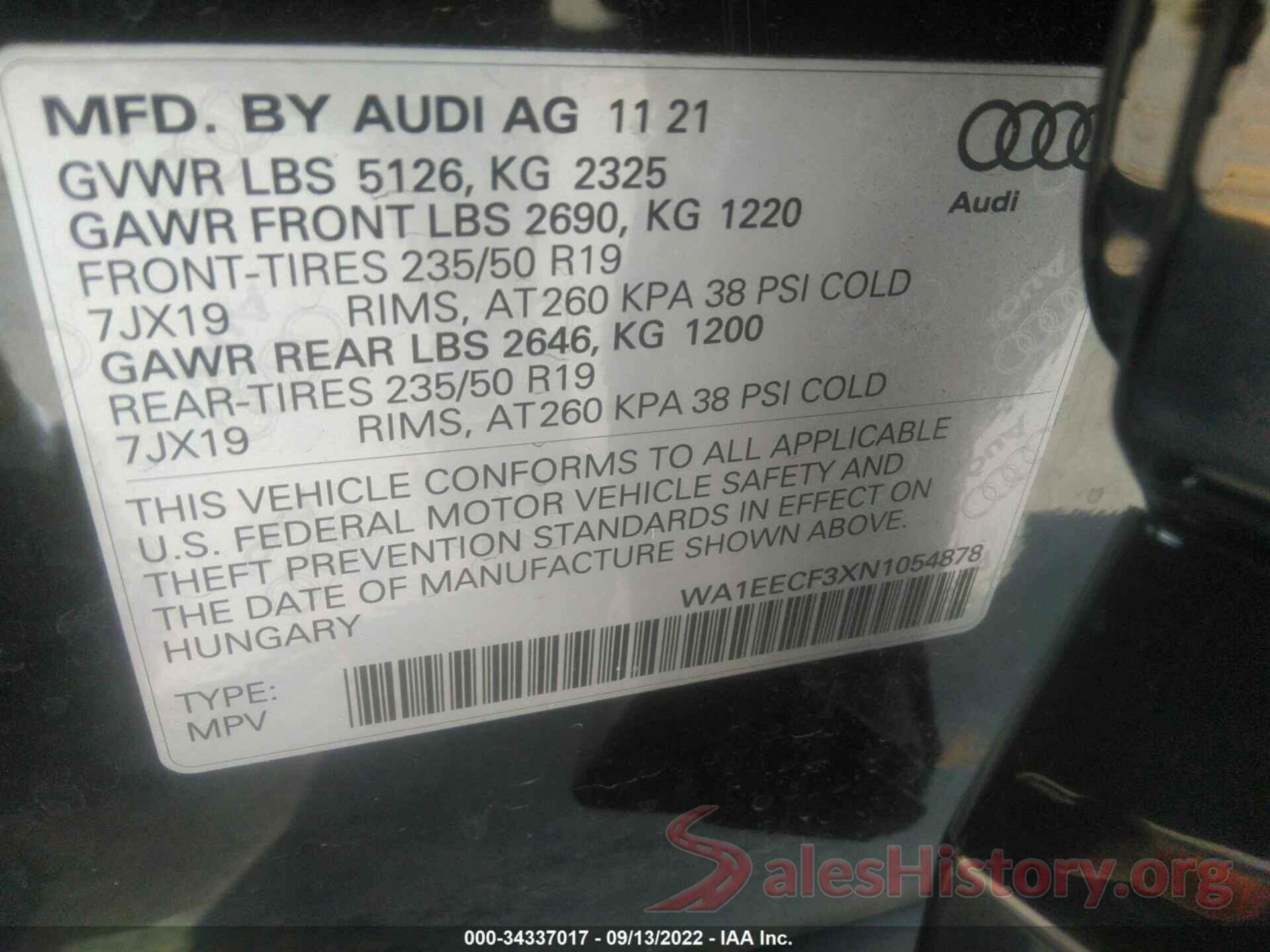 WA1EECF3XN1054878 2022 AUDI Q3