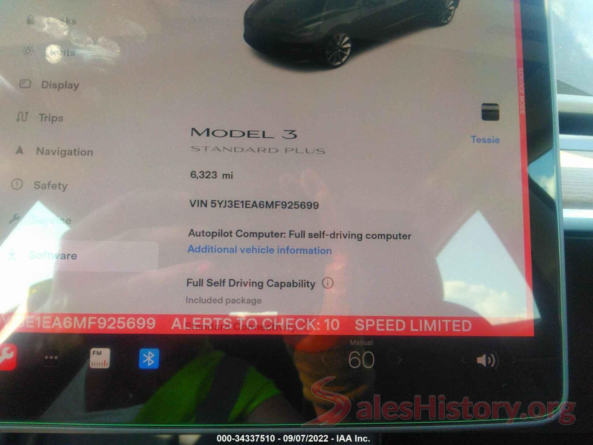 5YJ3E1EA6MF925699 2021 TESLA MODEL 3