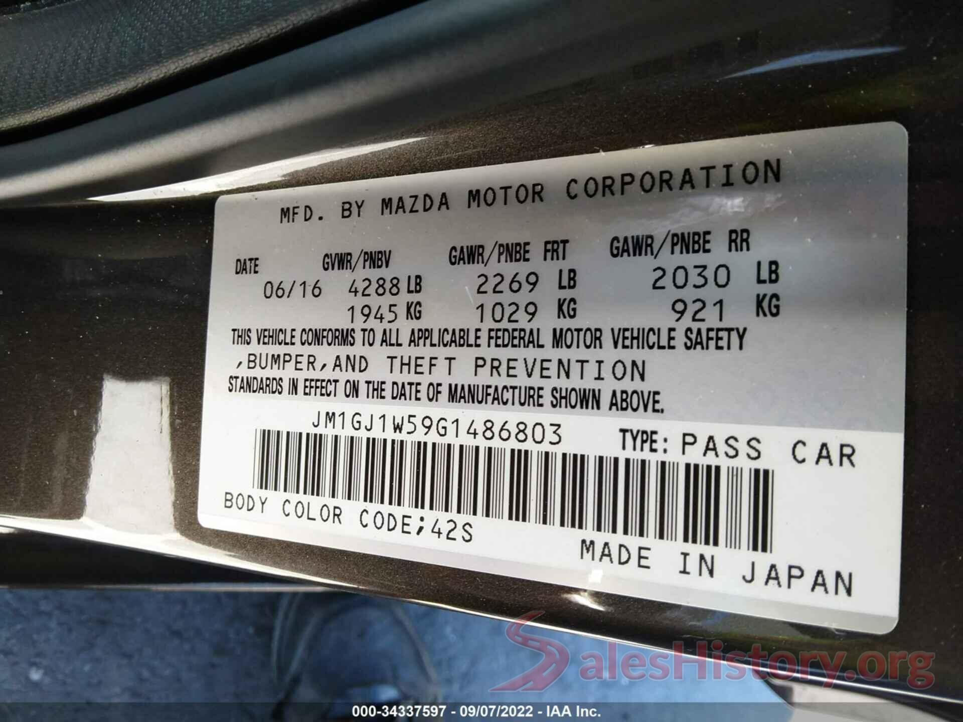 JM1GJ1W59G1486803 2016 MAZDA MAZDA6