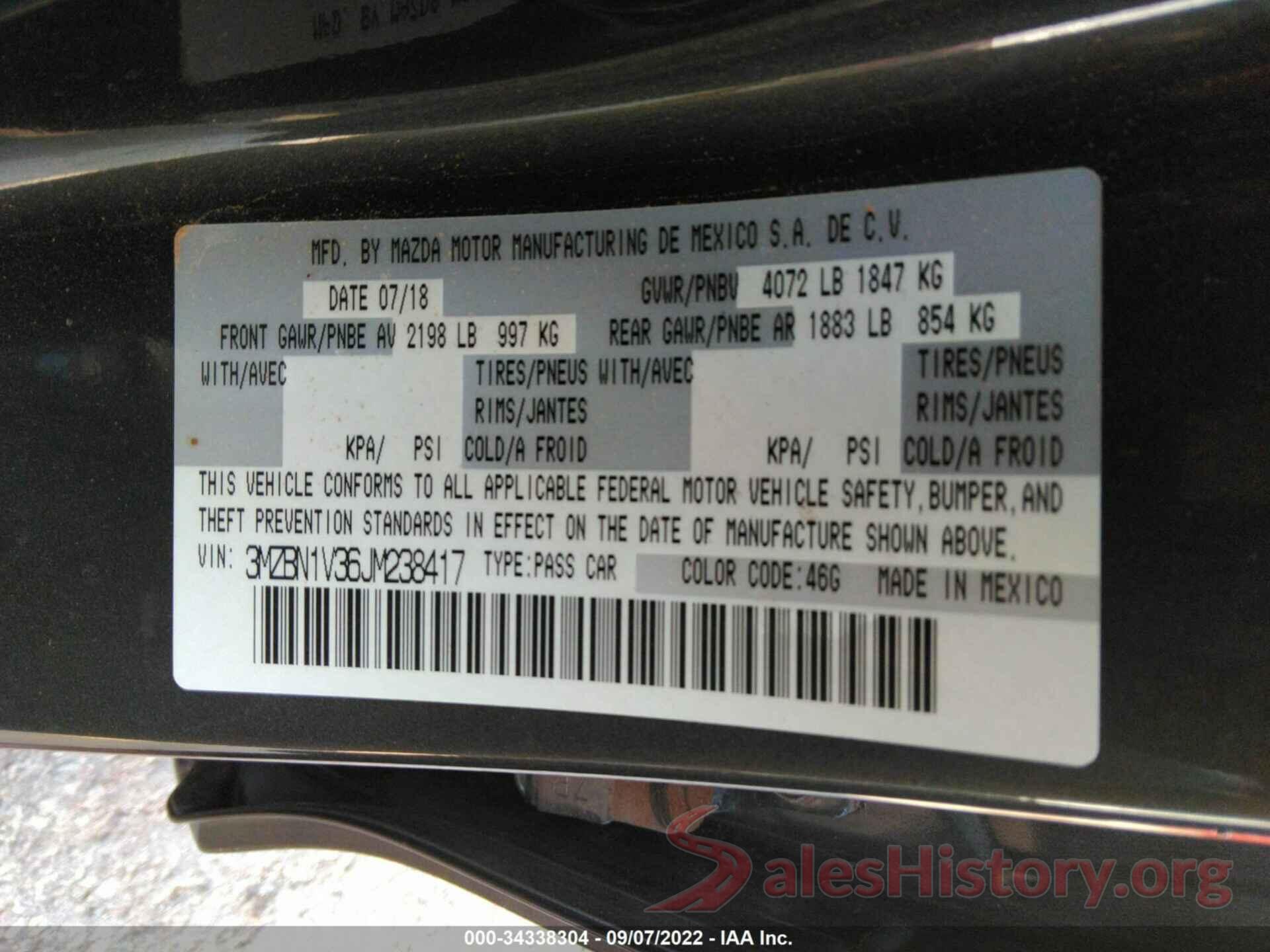 3MZBN1V36JM238417 2018 MAZDA MAZDA3 4-DOOR