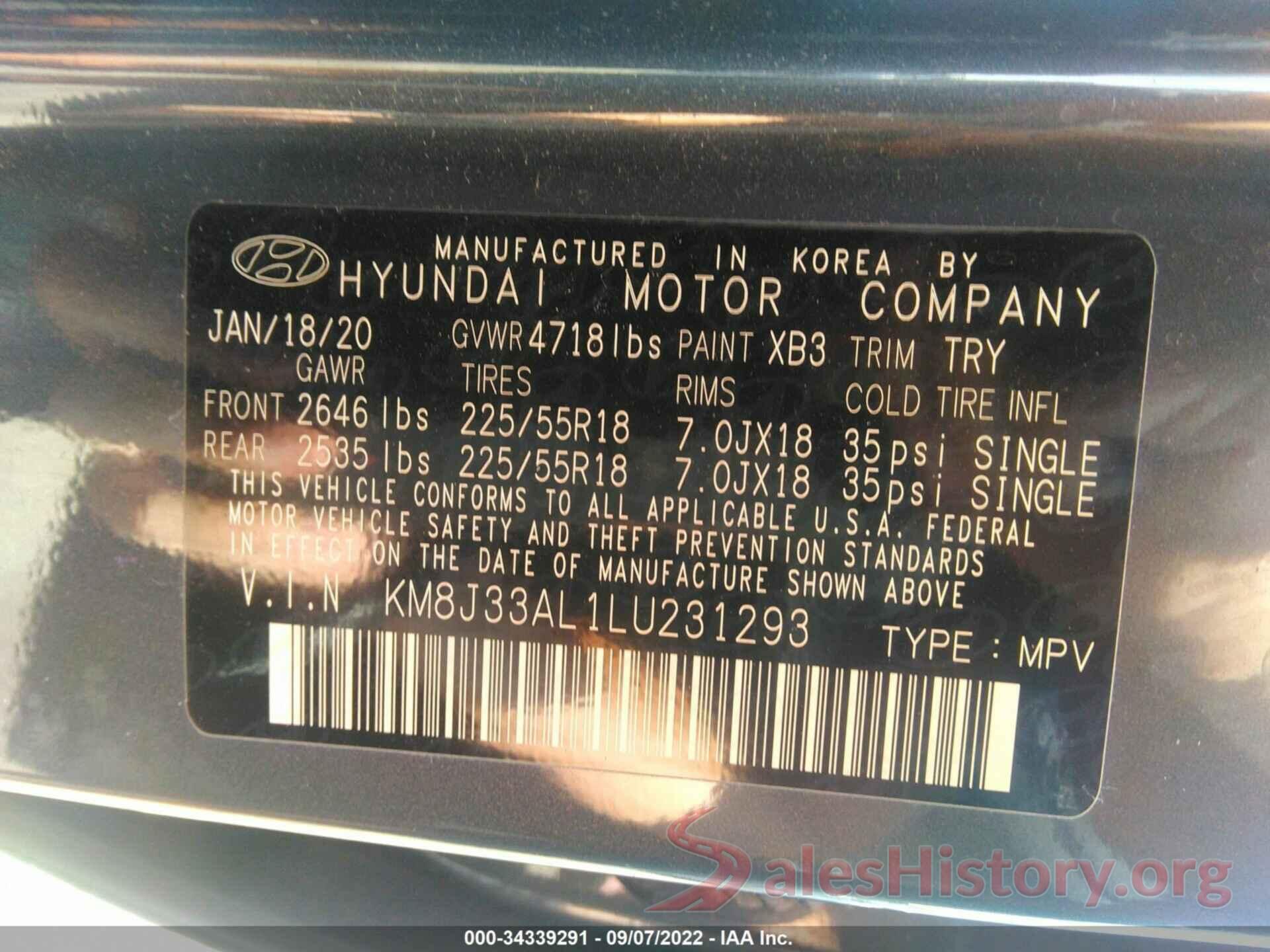 KM8J33AL1LU231293 2020 HYUNDAI TUCSON